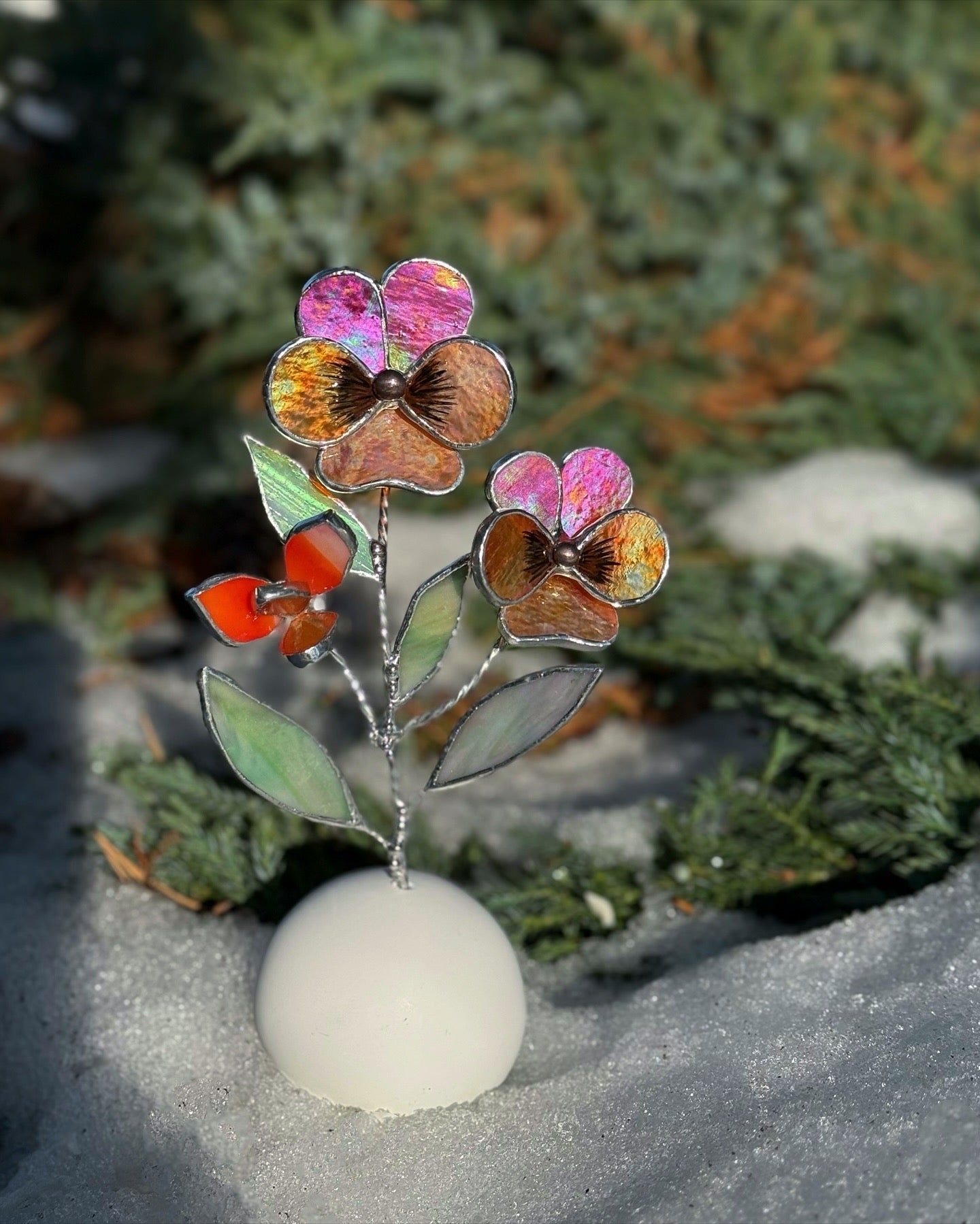 .Pansy Flower in a base, CHOOSE COLOR Stained Glass Botanical Decor