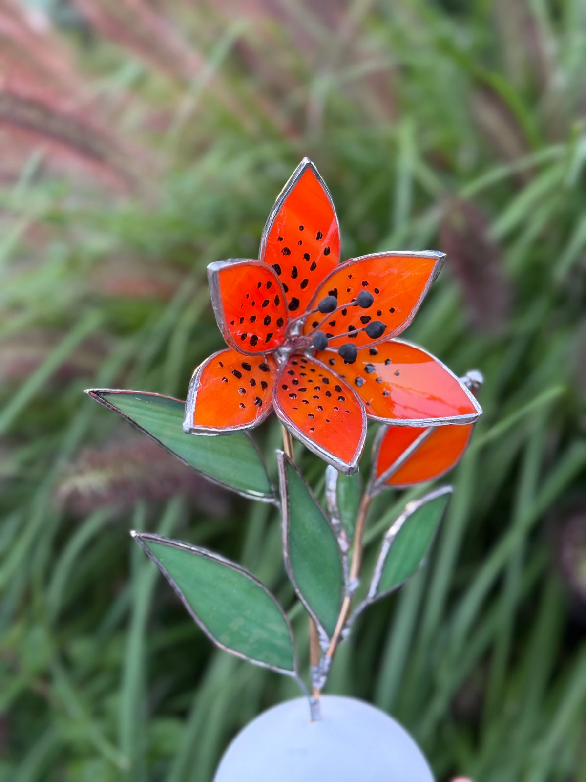 Tiger Lily with bud, Stained Glass Botanical Art, Modern Decor