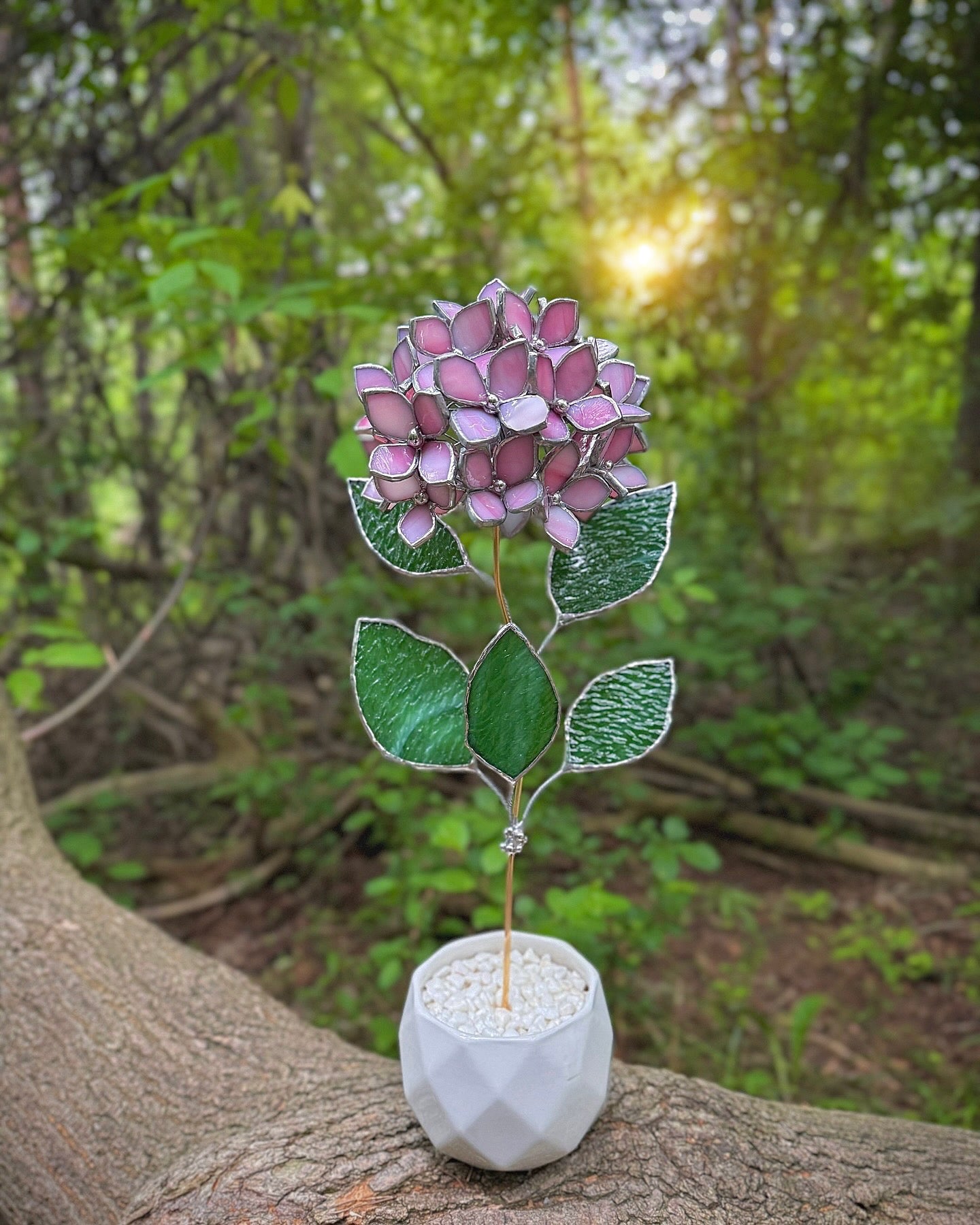 " . Baby Pink Hydrangea bunch in the pot”, Stained glass tropical flower
