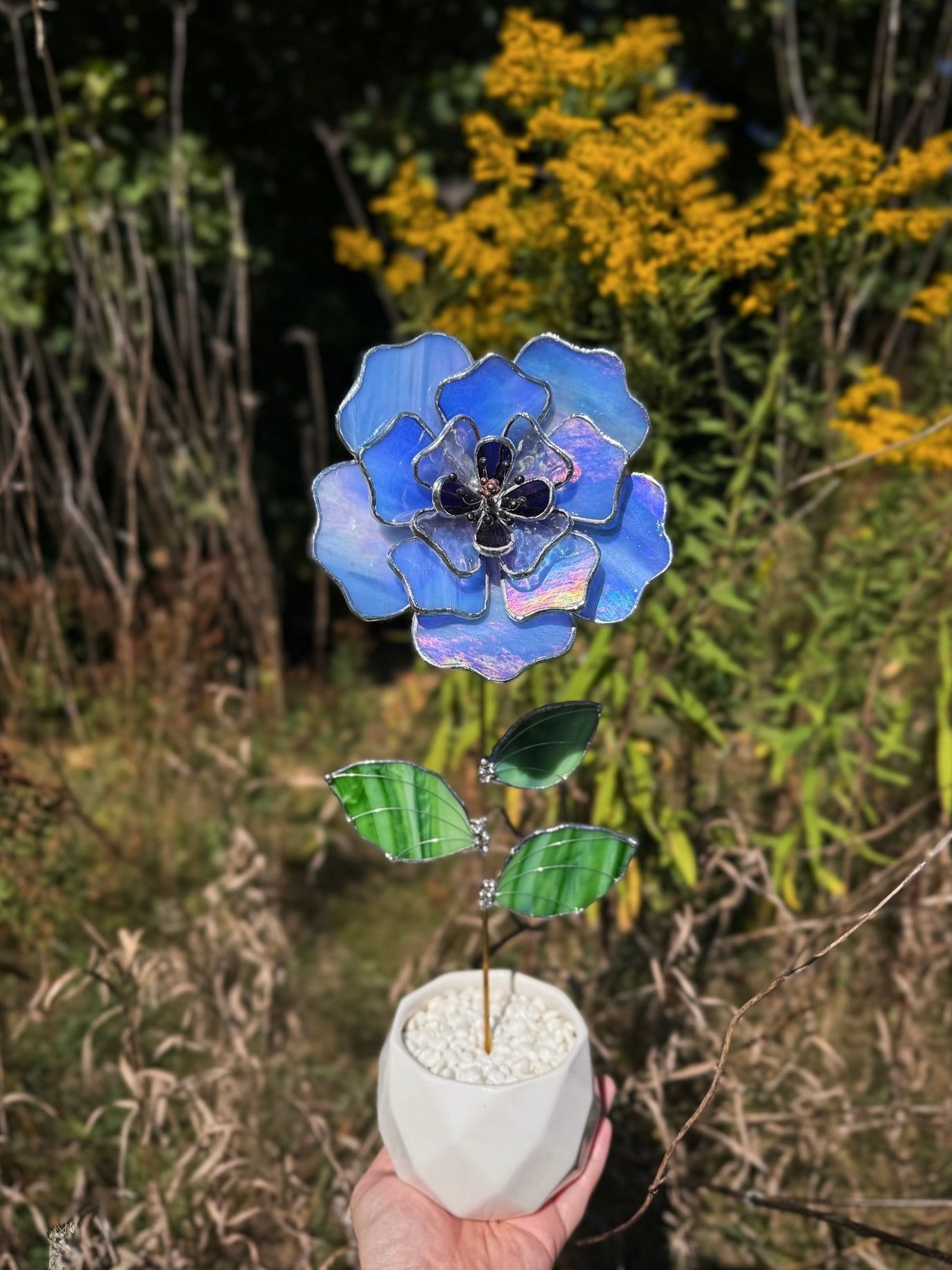 " . Blue lavender Peony Iridescent" Stained glass tropical flower 3D, Sun catcher, Table plant, Garden stake, wedding decor, Christmas gift, available new