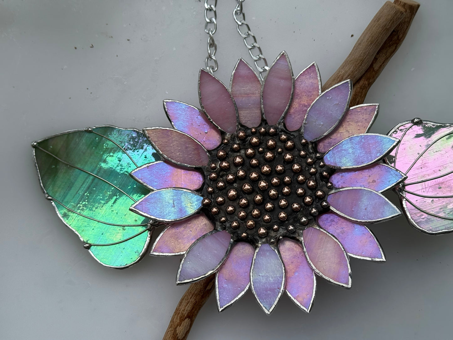 "  . Sunflower Delicate Pink irid ", stained glass wall decor, tropical flower 3D, Sun catcher, Plant decor