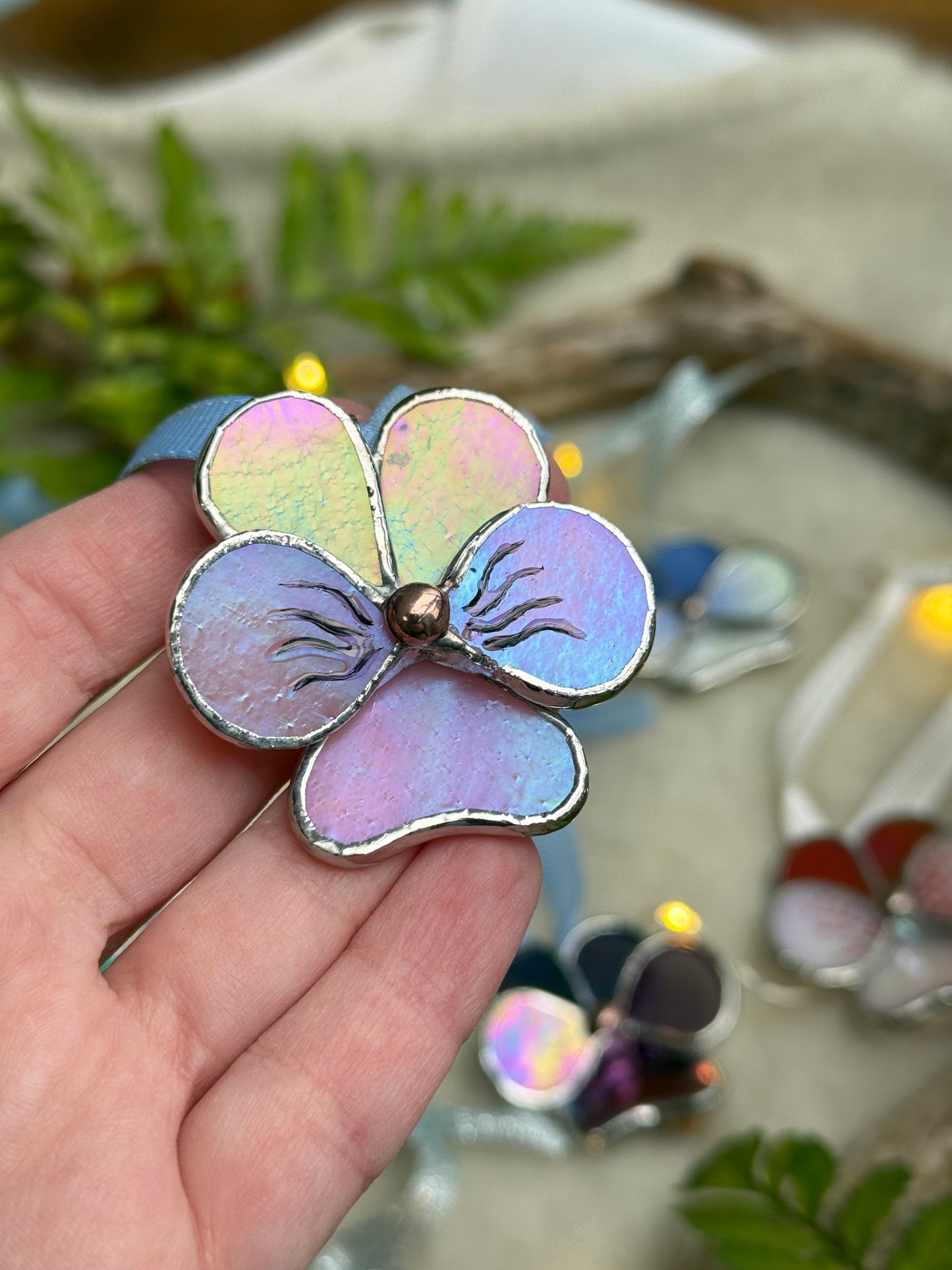 " . Pansy flower Lavender & Pink irid , Stained glass Decorative ORNAMENT, Christmas decoration, Suncatcher new