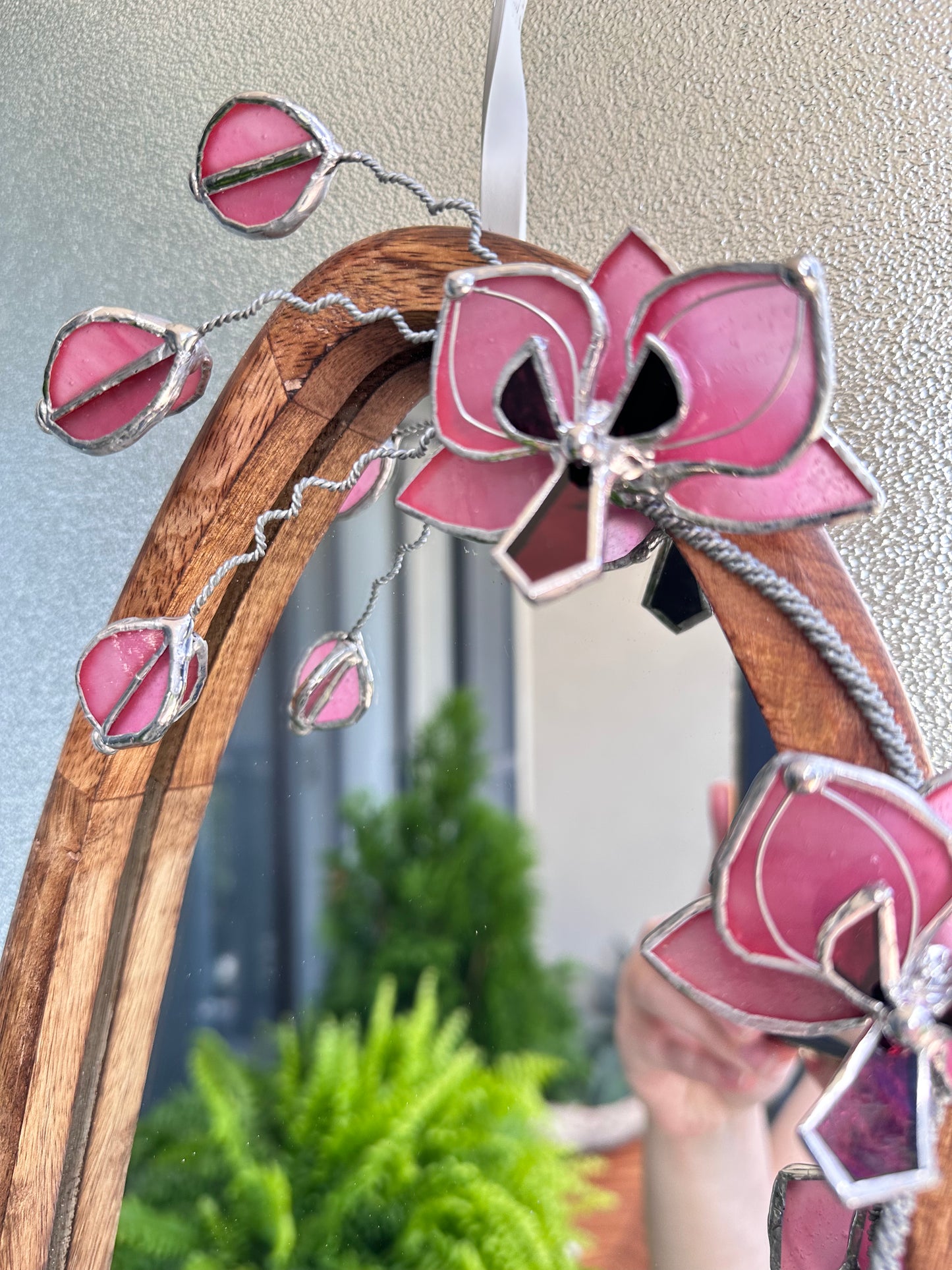 " . Baby Pink Orchid Mirror”, Stained glass flower Wall decor, Suncatcher, Home wedding Decor, Christmas gift, available