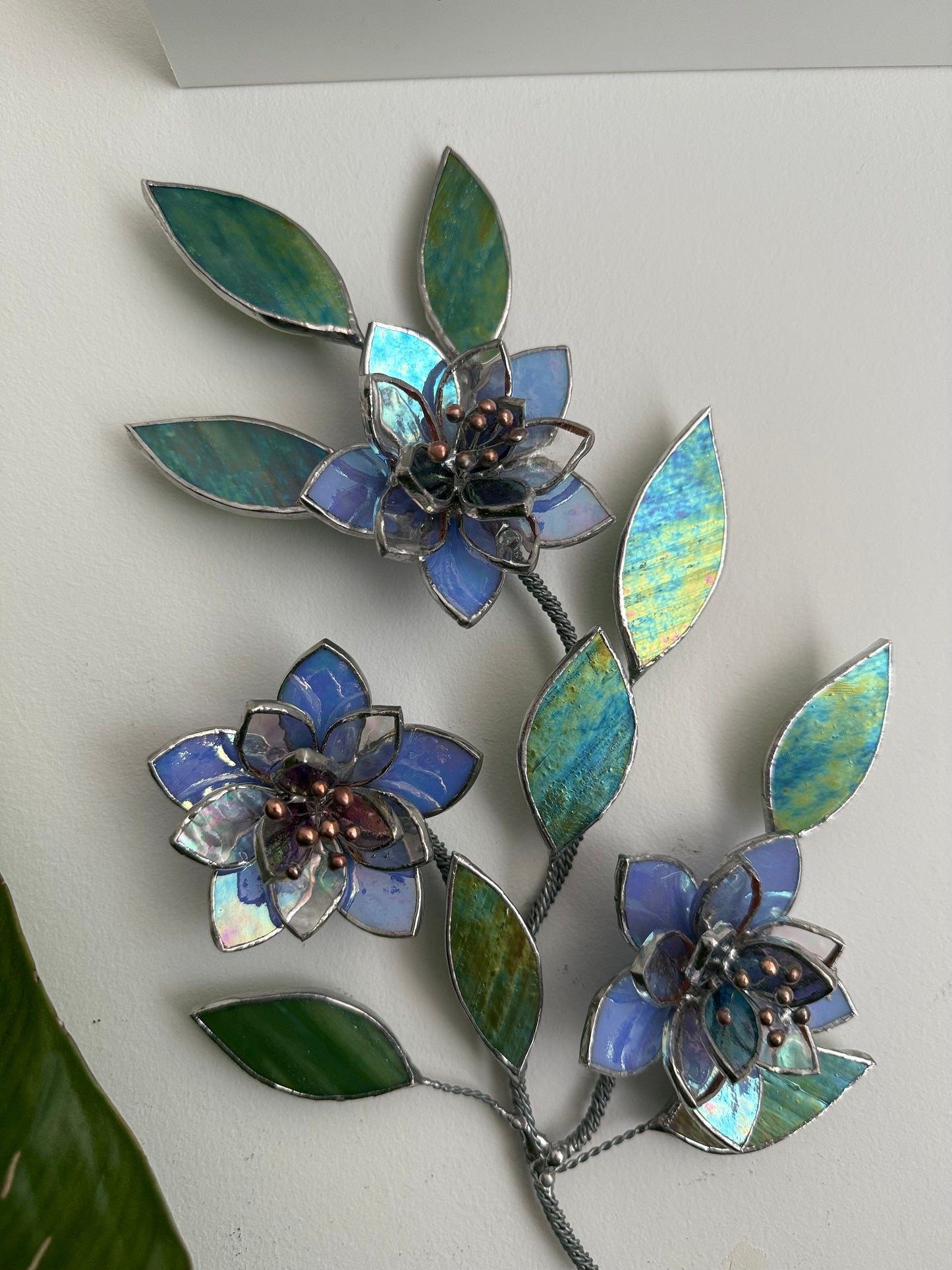 .Blue wildflowers Stained glass, Wall Decor, Glass Suncatcher Wall Decor ready