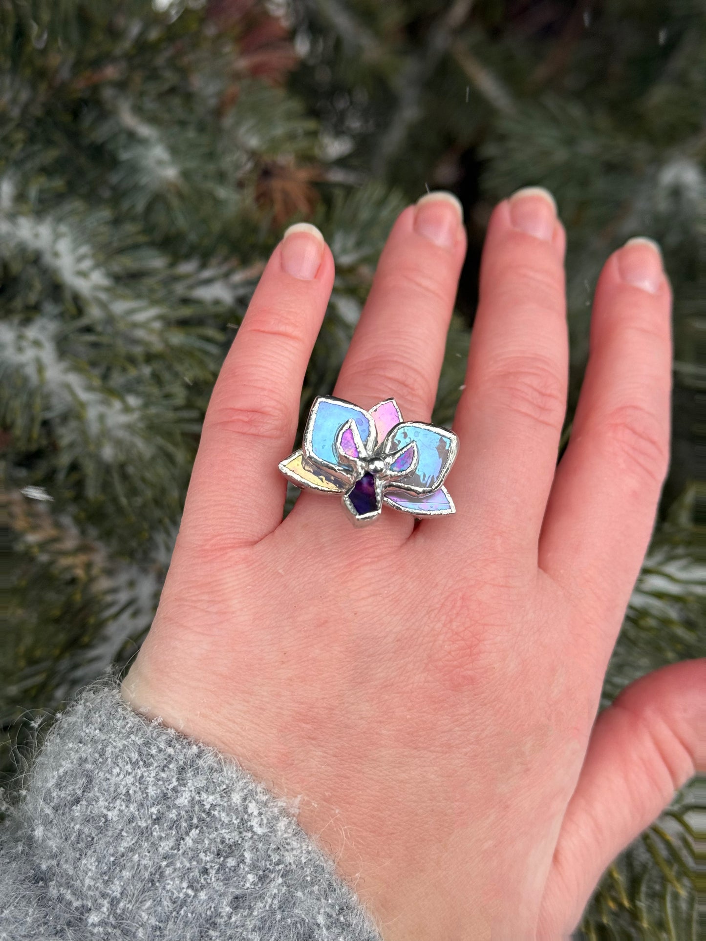 " . CHOOSE COLOR “Ring orchid flower” Stained glass tropical flower 3D, art jewelry