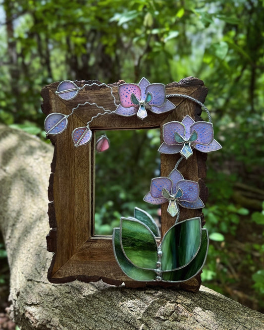 " .  Dusty Pink with pattern Orchid Mirror”, Stained glass flower Wall window table decor, Suncatcher, Home wedding Decor, Christmas gift, available new