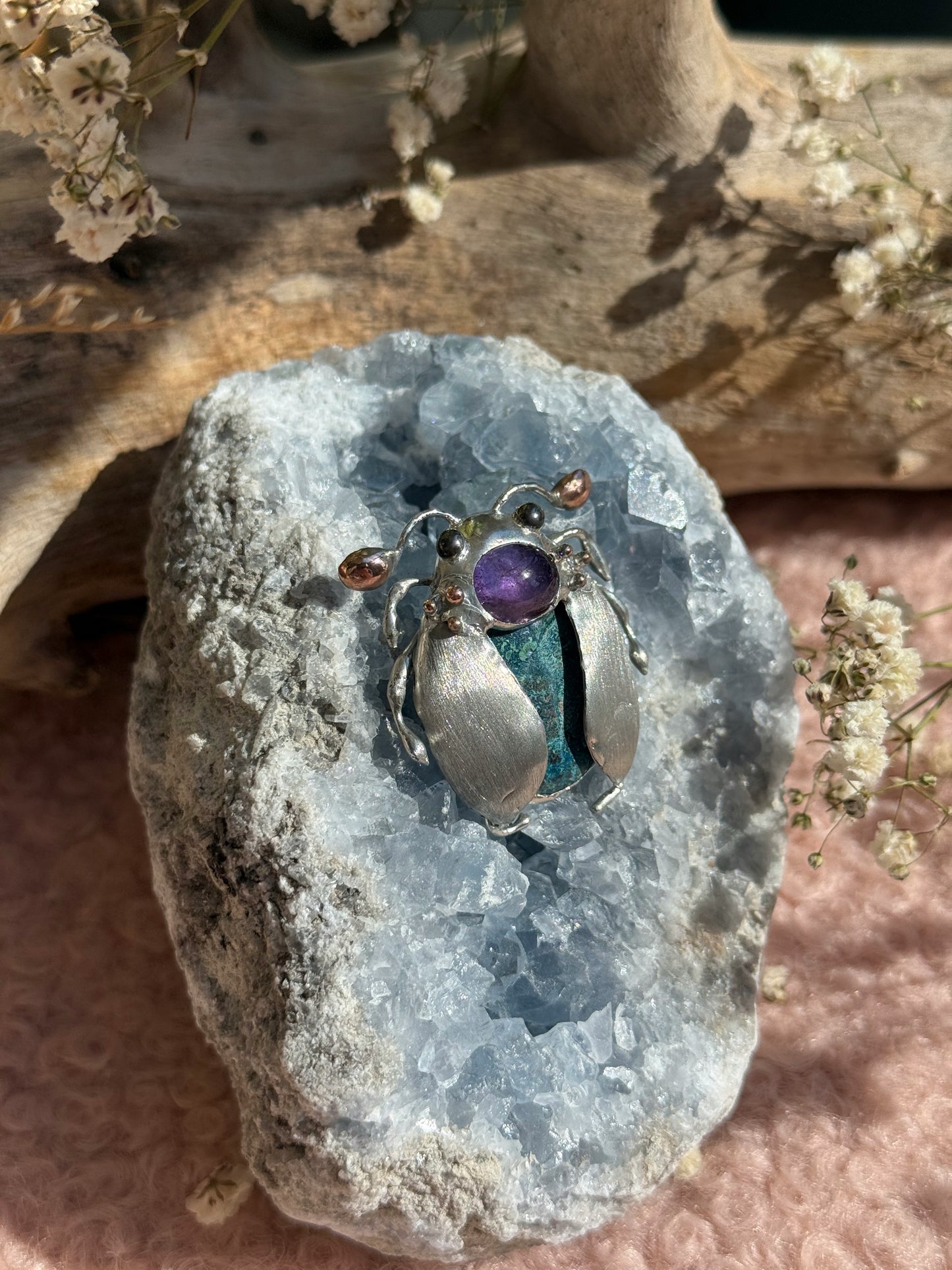 CHOOSE INSECT Brooch or Necklace Beetle with Gemstones, Artisan Jewelry Bug