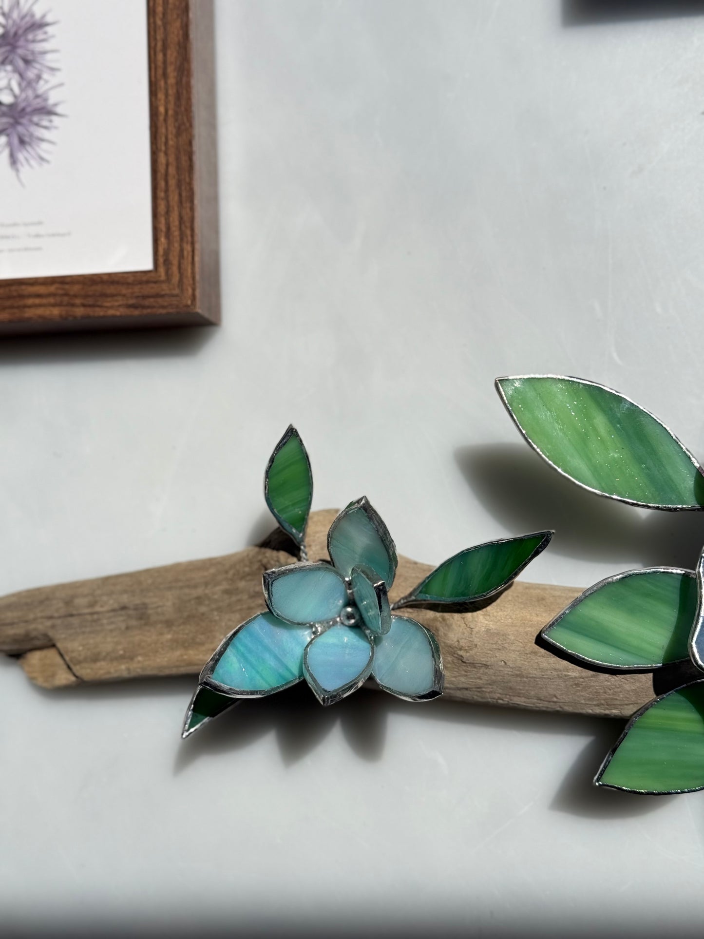 .Peonies Stained Glass Driftwood Wall Decor Suncatcher