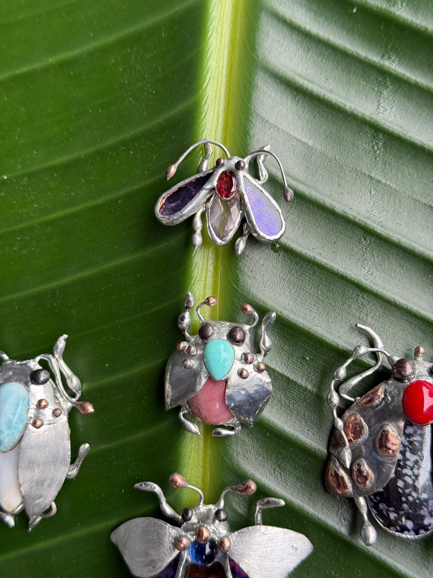 CHOOSE INSECT Brooch or Necklace Beetle with Gemstones, Artisan Jewelry Bug