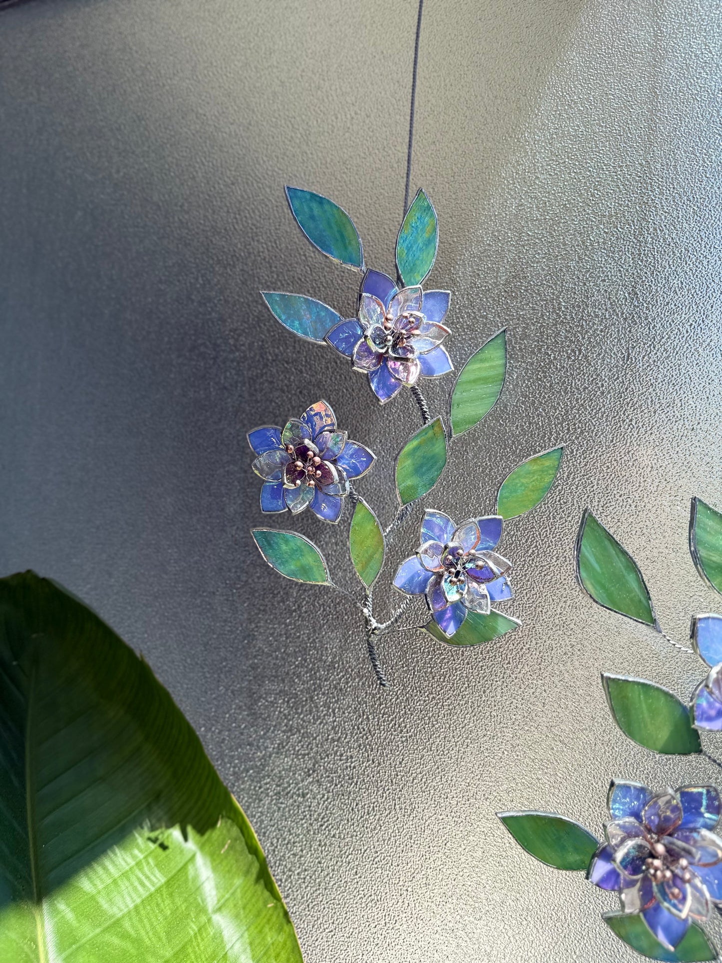 .Blue wildflowers Stained glass, Wall Decor, Glass Suncatcher Wall Decor ready