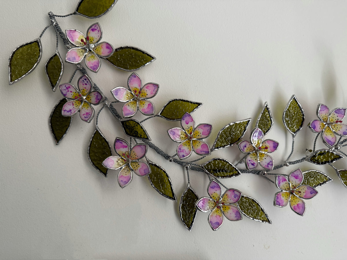 Tropical Flowers Branch Stained Glass Wall Decor, Glass Suncatcher Wall Decor