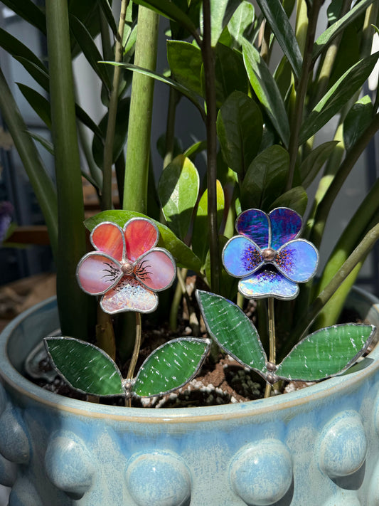 CHOOSE COLOR Pansy Flower Stake for a Plant Pot Stained Glass Handmade