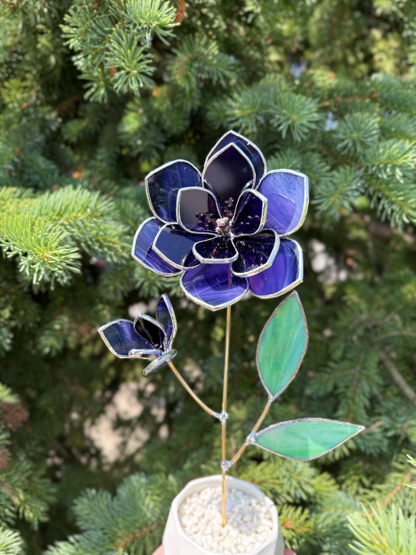 " . Amethyst Magnolia flower with a bud", Stained glass tropical flower 3D, Sun catcher, Table plant decor, wedding Christmas gift