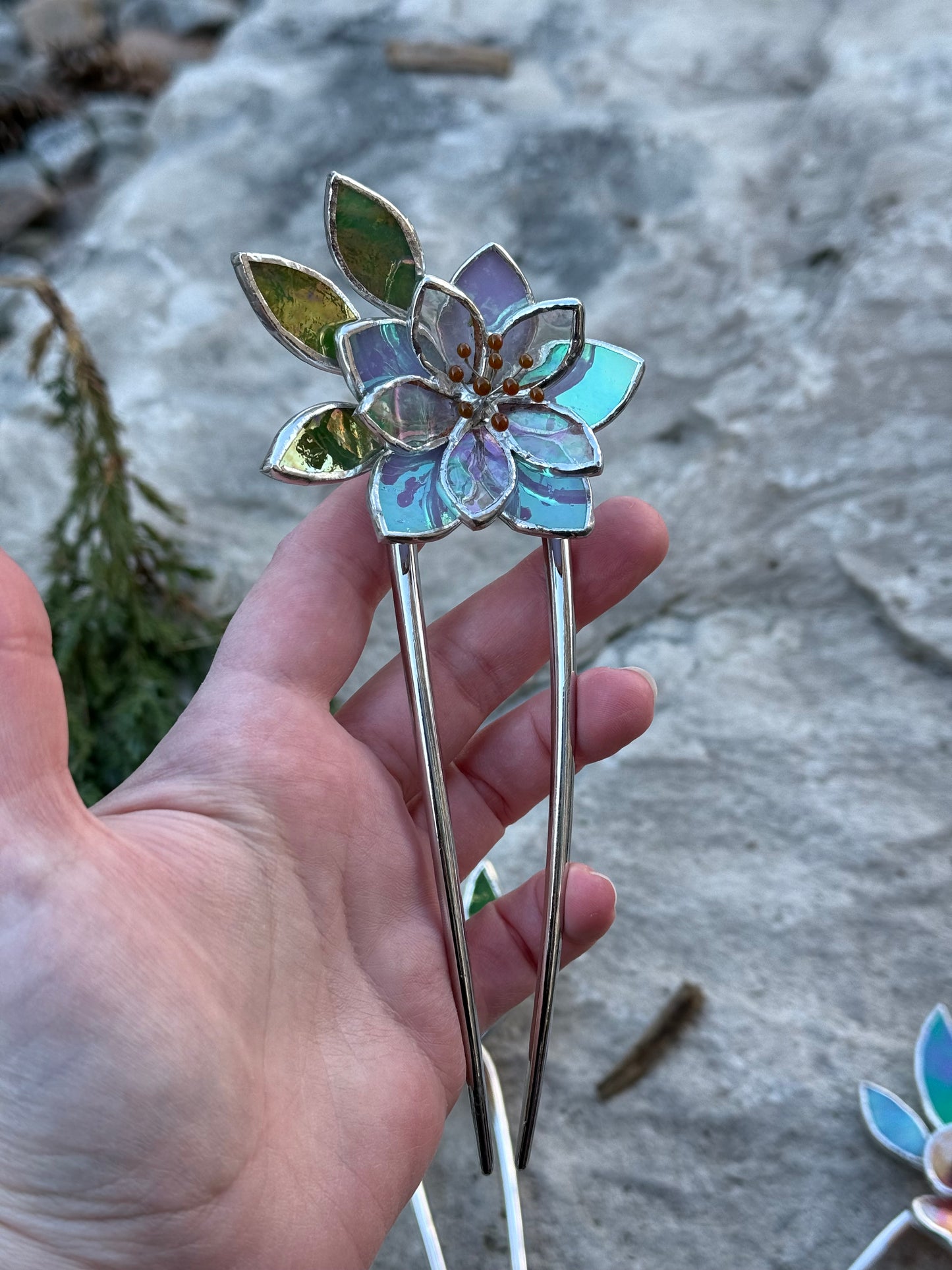 Hair Pin Stained Glass Lotus Flower CHOOSE COLOR Handmade Accessories