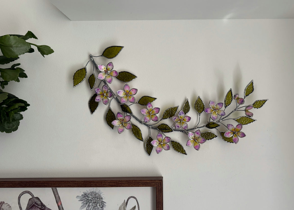 Tropical Flowers Branch Stained Glass Wall Decor, Glass Suncatcher Wall Decor