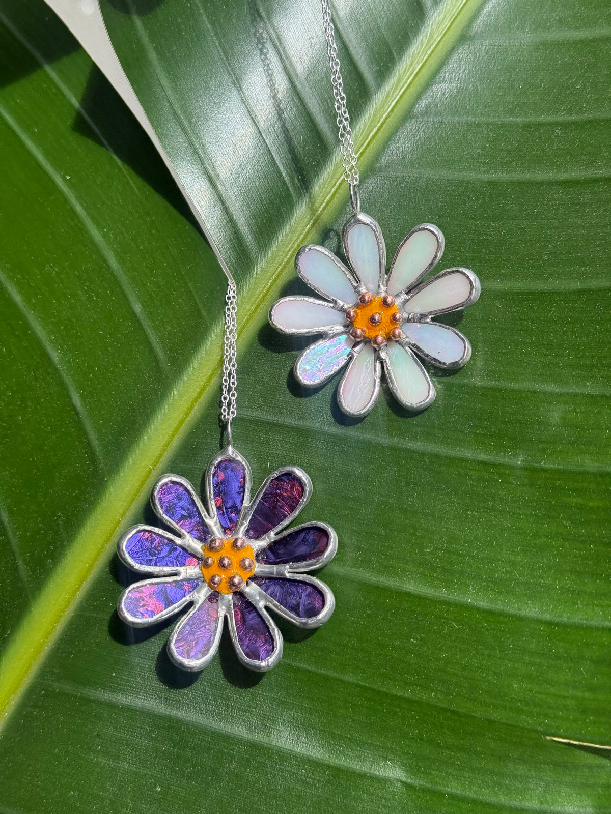 CHOOSE COLOR Daisy Stained Glass Ornament Handmade Floral Christmas Suncatcher