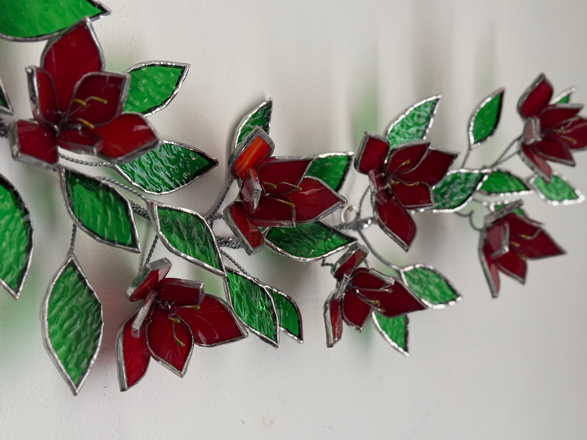 Amaryllis Flowers Branch Stained Glass Wall Decor, Glass Suncatcher Wall Decor