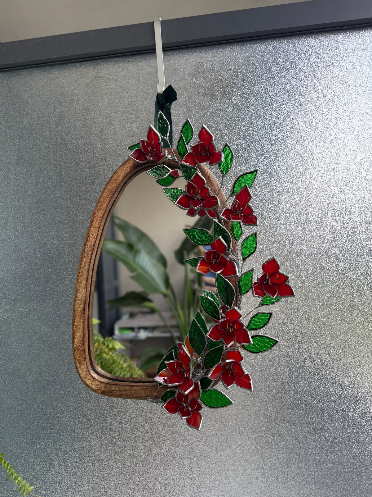 .Amaryllis Flower Mirror, Stained Glass 3D Botanical Floral Wall Art ready new