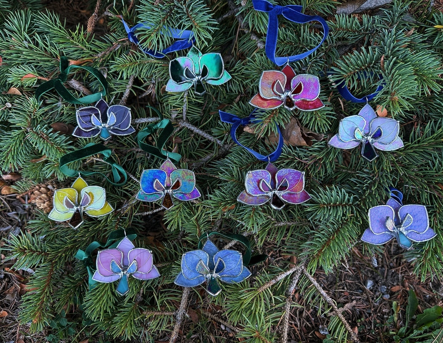 " . CHOOSE COLOR Orchid Flower Christmas ornament, Stained glass Holiday decor, Handmade art plant