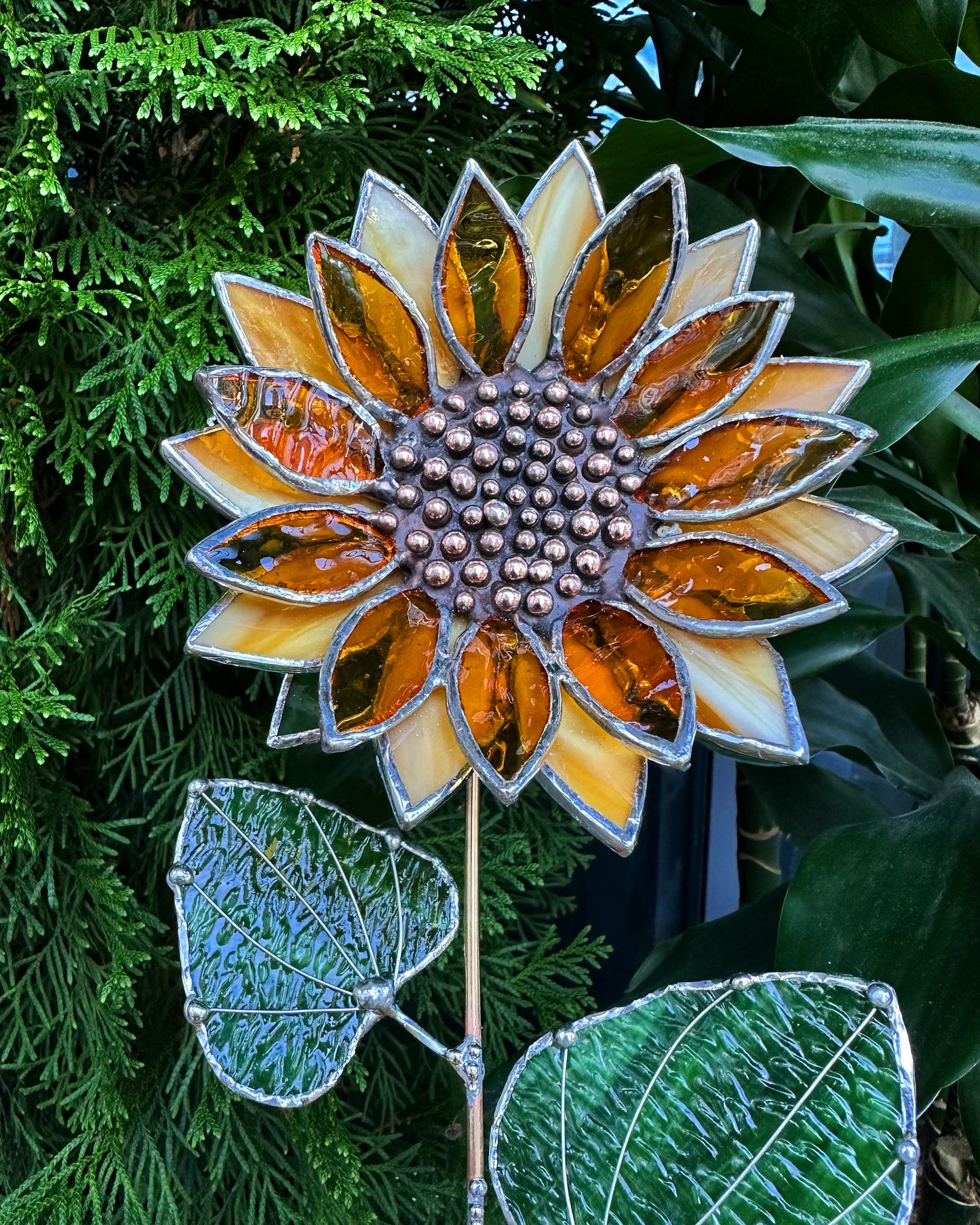 ".Sunflower", stained glass tropical flower 3D, Sun catcher, Table plant decor, Garden stake, Outdoor and gardening, wedding Christmas gift