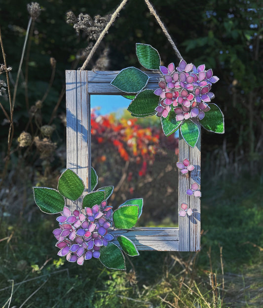 " . CHOOSE COLOR Hydrangea Mirror”, Stained glass tropical flower 3D, Sun catcher, Table plant, Garden stick, Outdoor and gardening decor