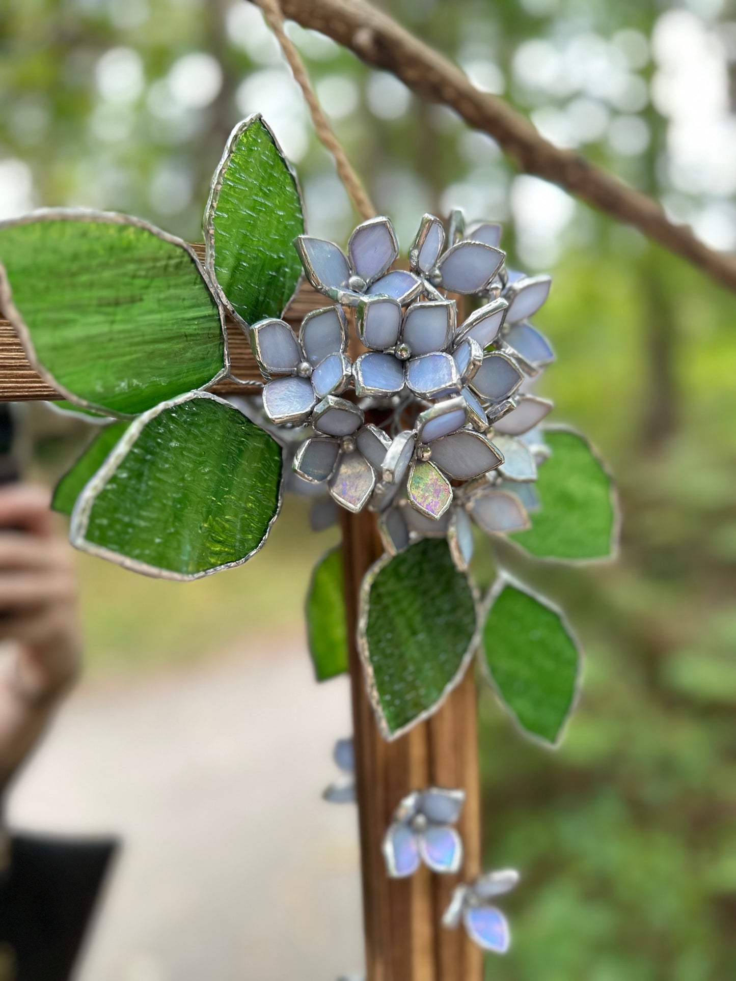 " . Blue lavender iridescent Hydrangea Flower Mirror, Stained glass Wedding Wall Decor, Christmas gift, Suncatcher