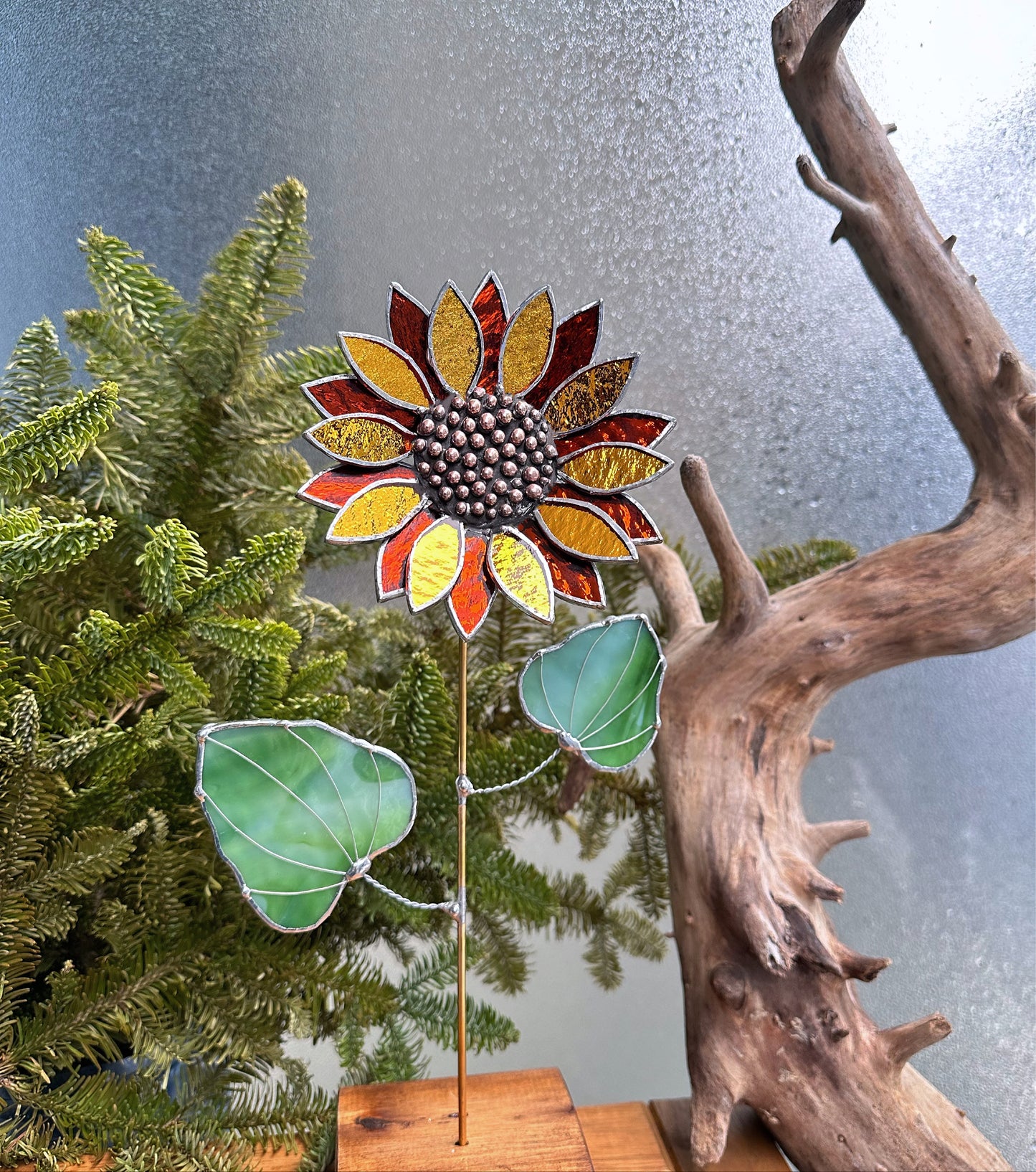 ".Sunflower" Stained glass flower Golden ExtraSparcling, tropical flower 3D plant, Sun catcher, Table decor, Wedding Gift, Mother’s Day