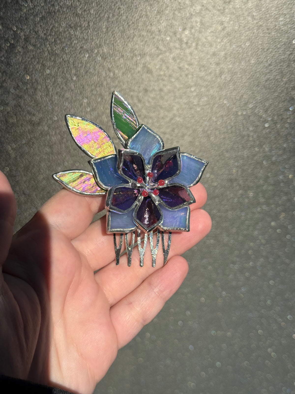Hair Comb Stained Glass Lotus Flower CHOOSE COLOR Handmade Accessories