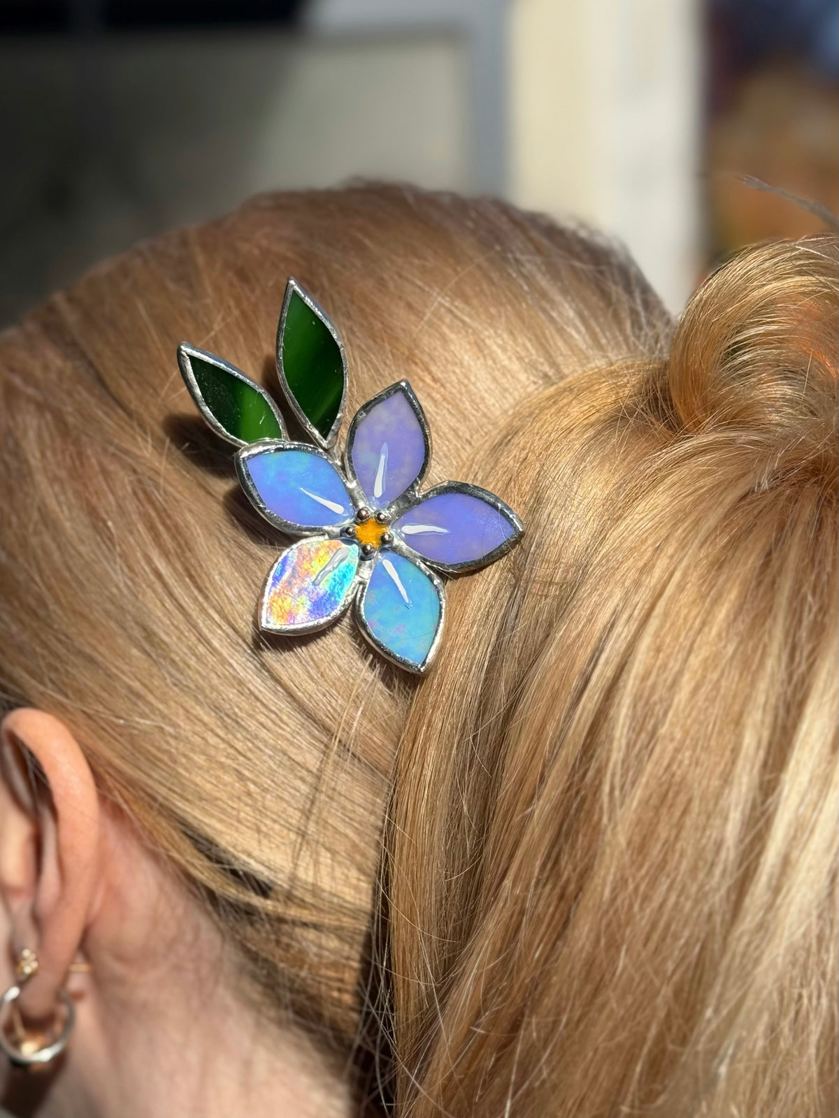 Hair Comb Stained Glass Forget Me Not Flower CHOOSE COLOR Handmade Accessories