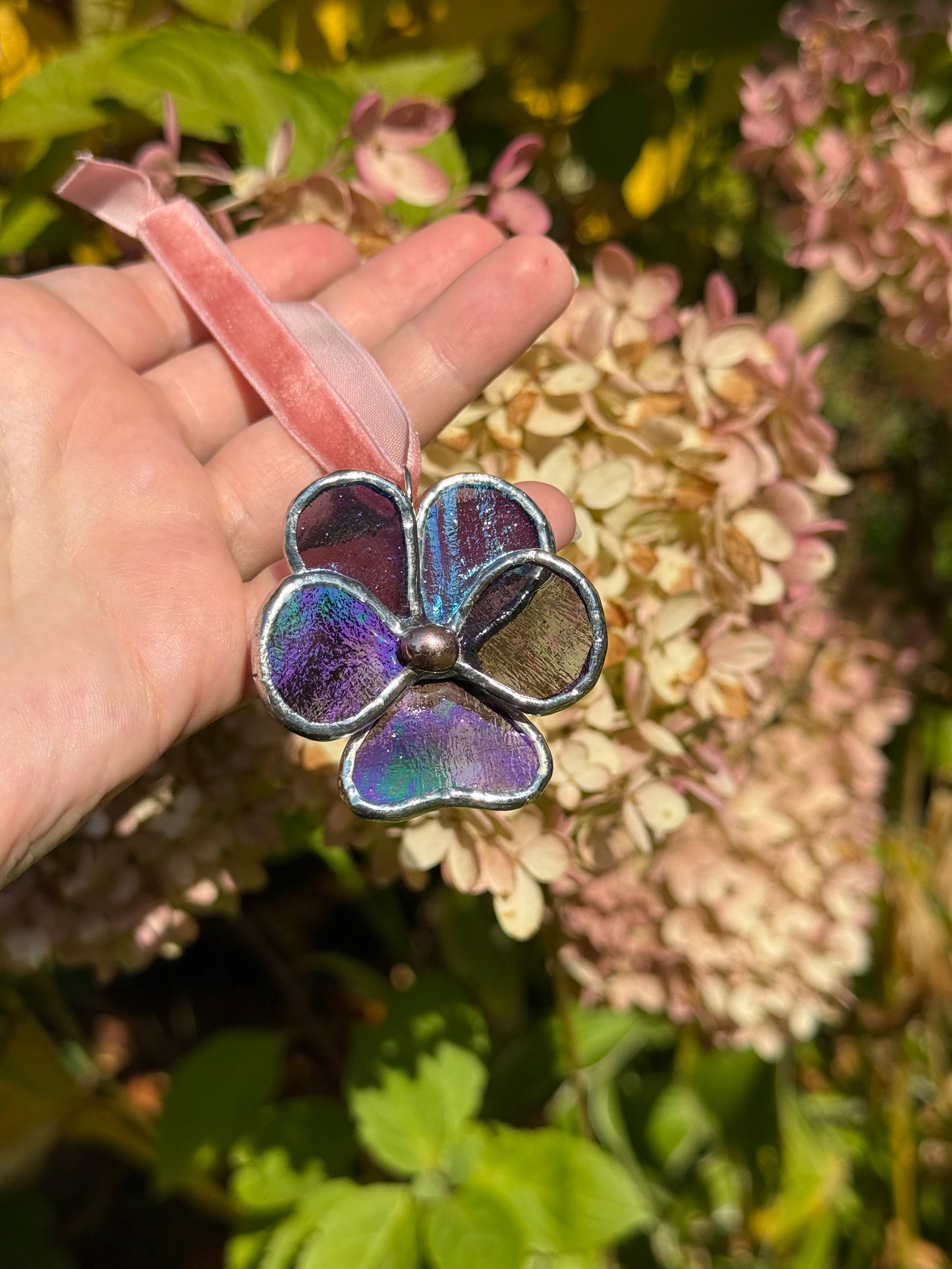 " . Pansy flower Plum irid transparent , Stained glass Decorative ORNAMENT, Christmas decoration, Suncatcher new