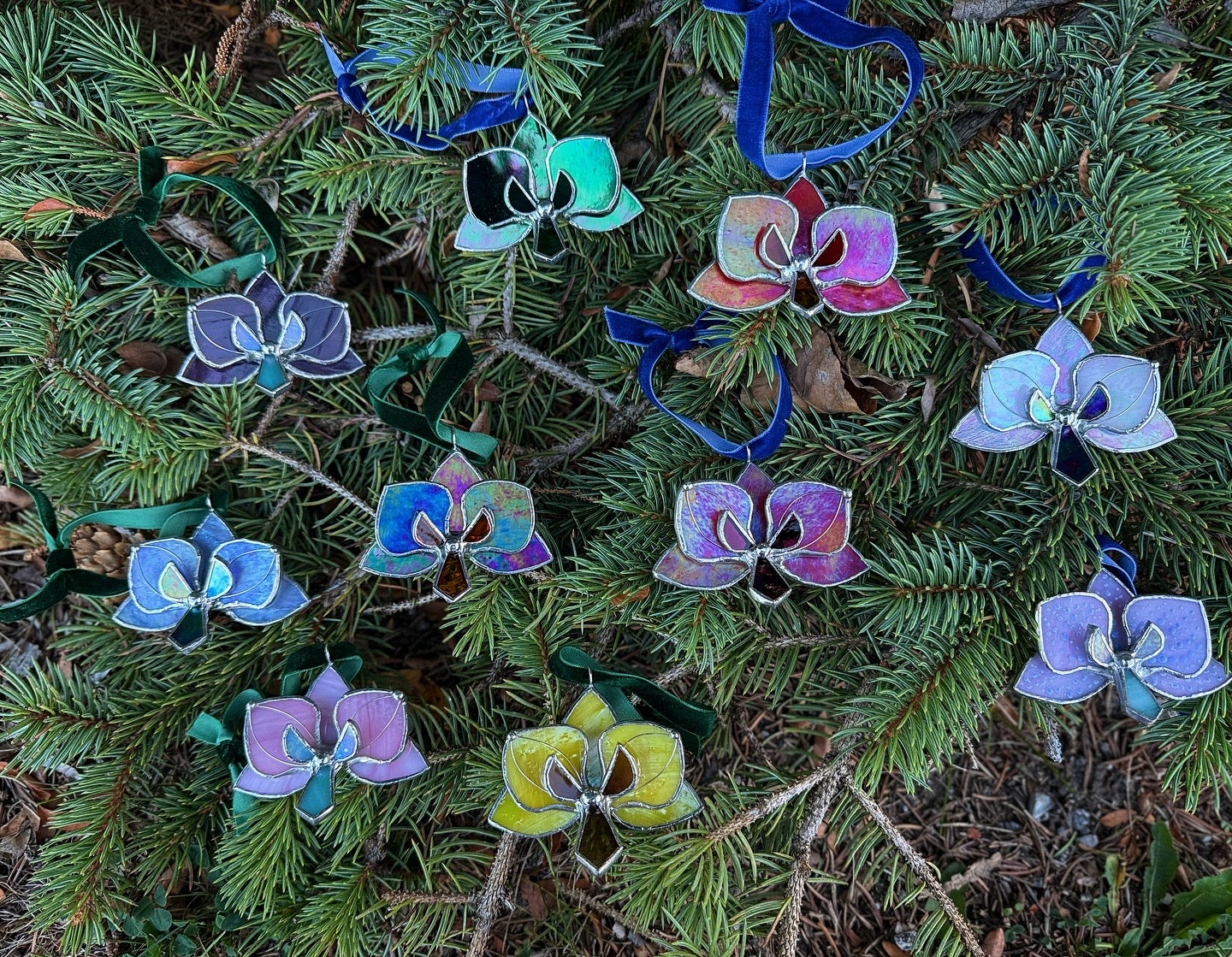 " . CHOOSE COLOR Orchid Flower Christmas ornament, Stained glass Holiday decor, Handmade art plant