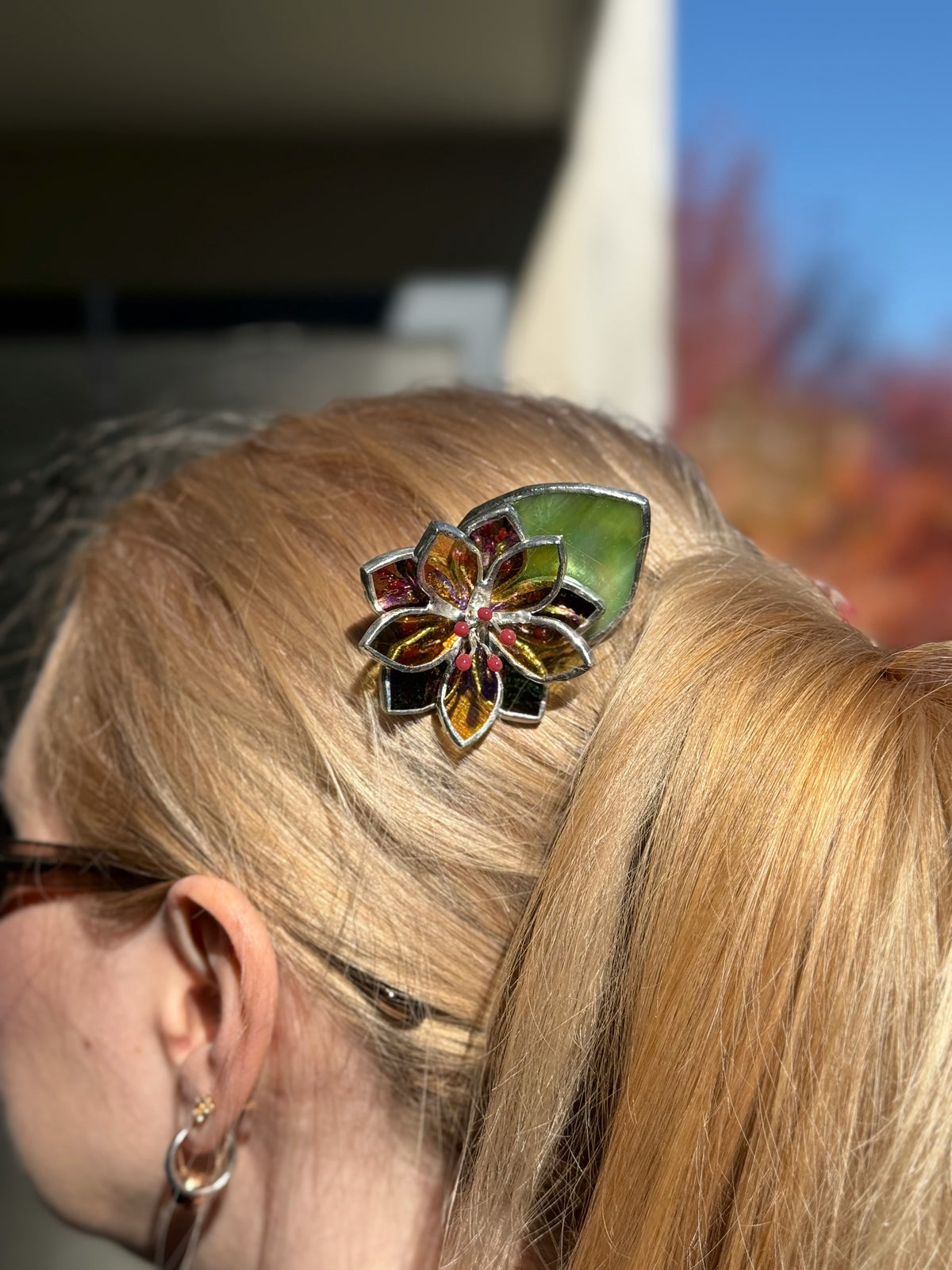 Hair Comb Stained Glass Lotus Flower CHOOSE COLOR Handmade Accessories