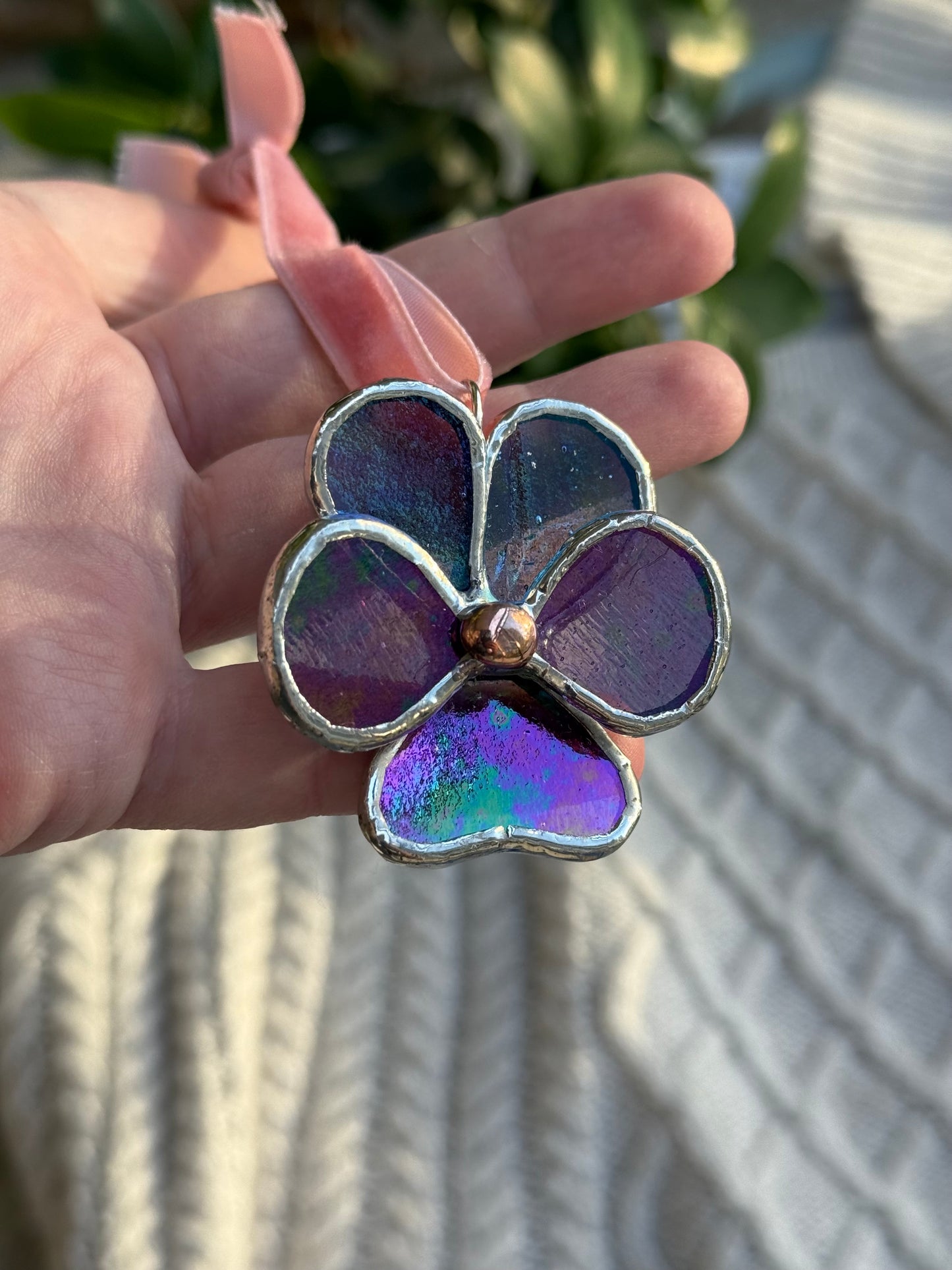 " . Pansy flower Plum irid transparent , Stained glass Decorative ORNAMENT, Christmas decoration, Suncatcher new