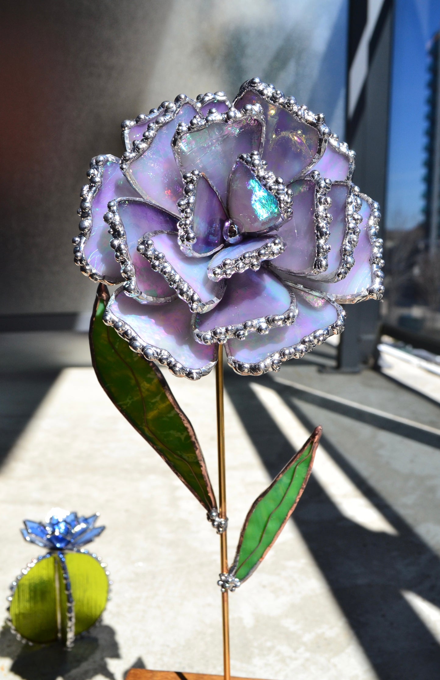 " . Lavender Peony". Iridescent stained glass tropical flower Suncatcher 3D, Table plant decor, Home Garden stake, Mother’s Day gift