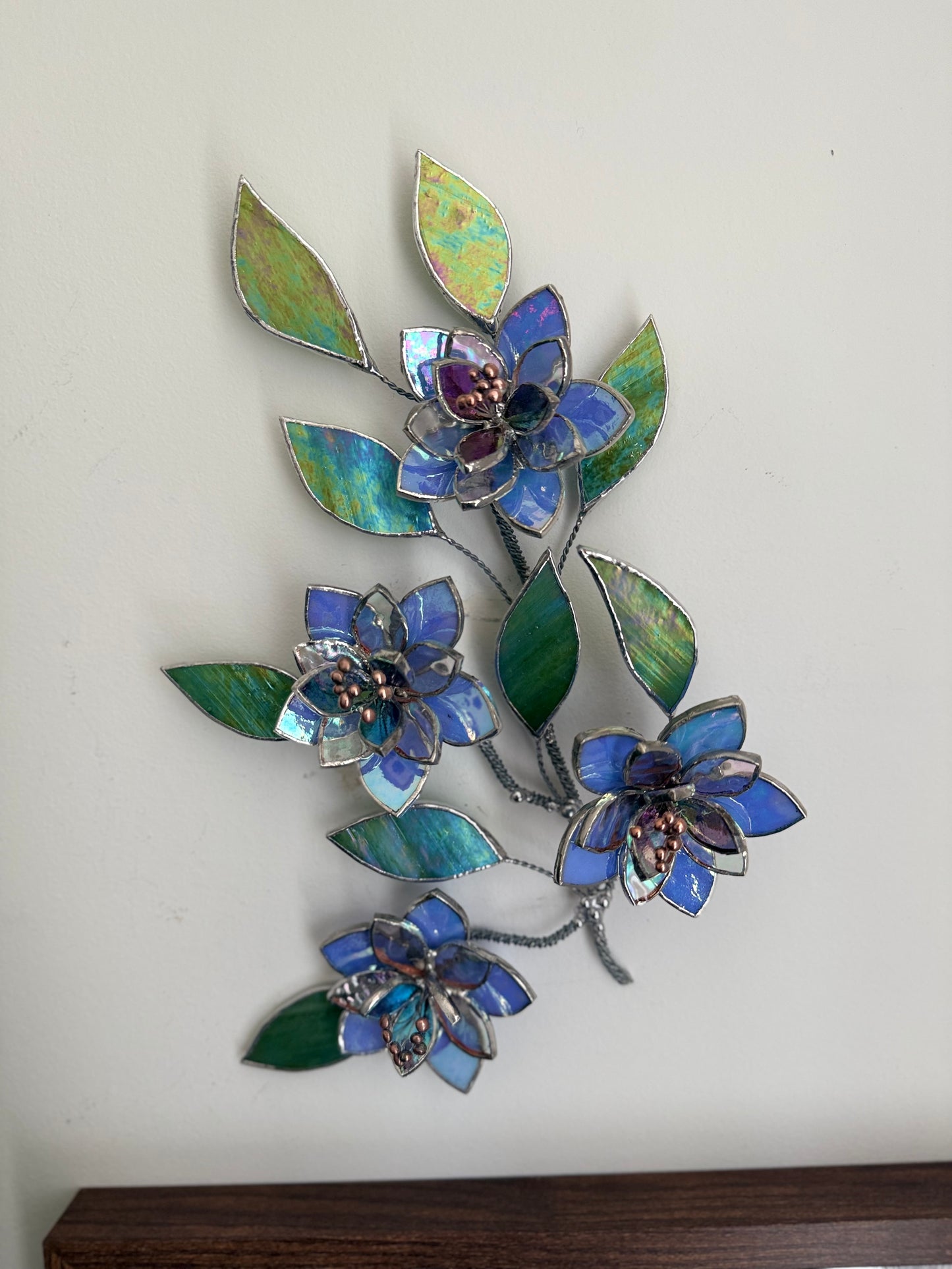 .Blue wildflowers Stained glass, Wall Decor, Glass Suncatcher Wall Decor ready