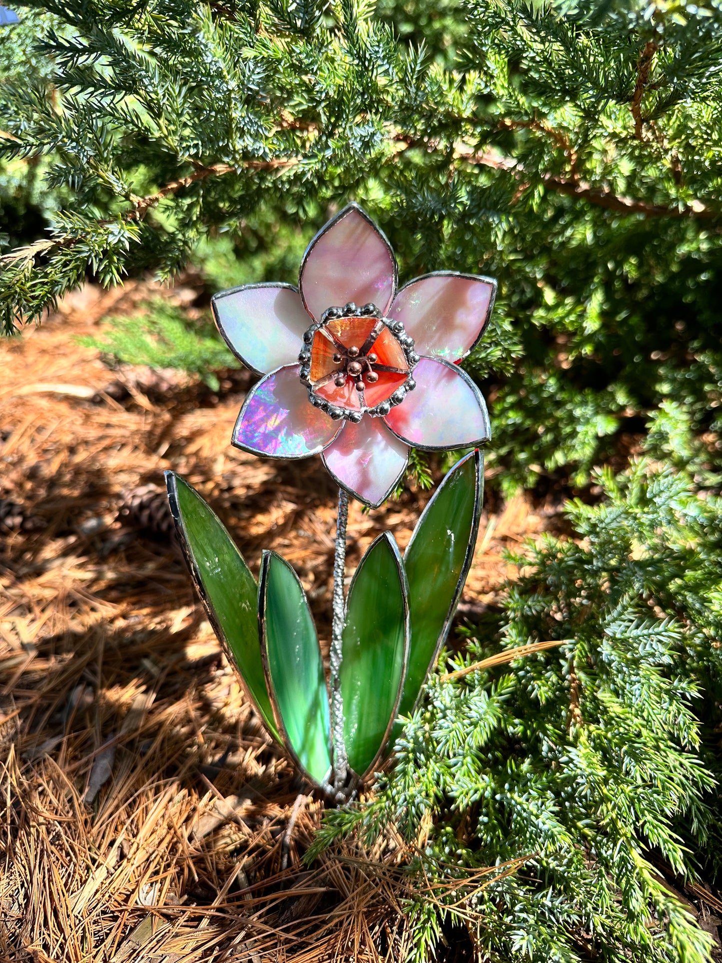 " . Daffodil Flower with pot" Stained glass tropical flower 3D, Sun catcher, Table plant decor, Garden stick, wedding decor, Christmas gift, available