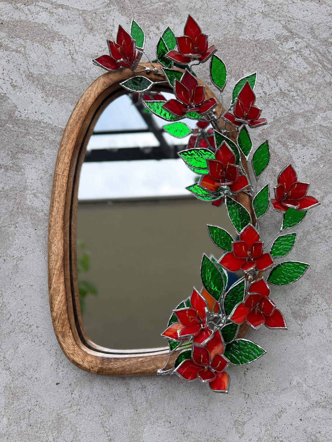 .Amaryllis Flower Mirror, Stained Glass 3D Botanical Floral Wall Art ready new