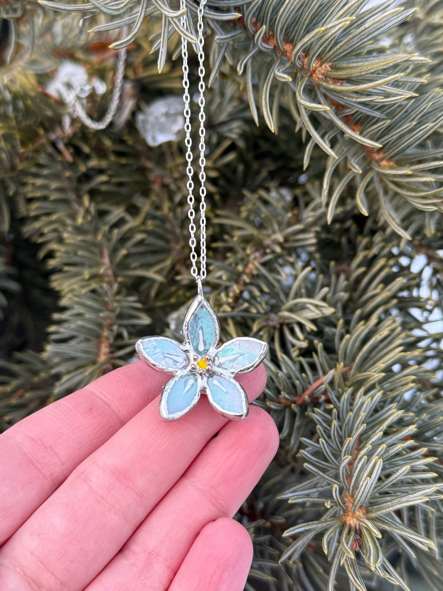 " .  CHOOSE COLOR Necklace Stained glass Forget Me Not flower, Modern art, jewelry