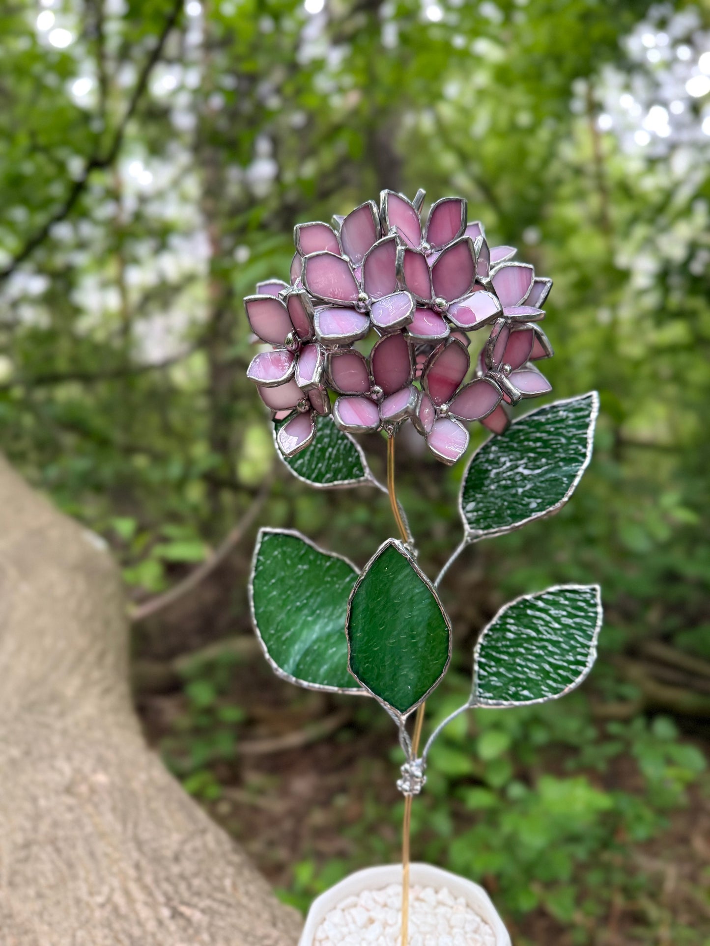 " . Baby Pink Hydrangea bunch in the pot”, Stained glass tropical flower