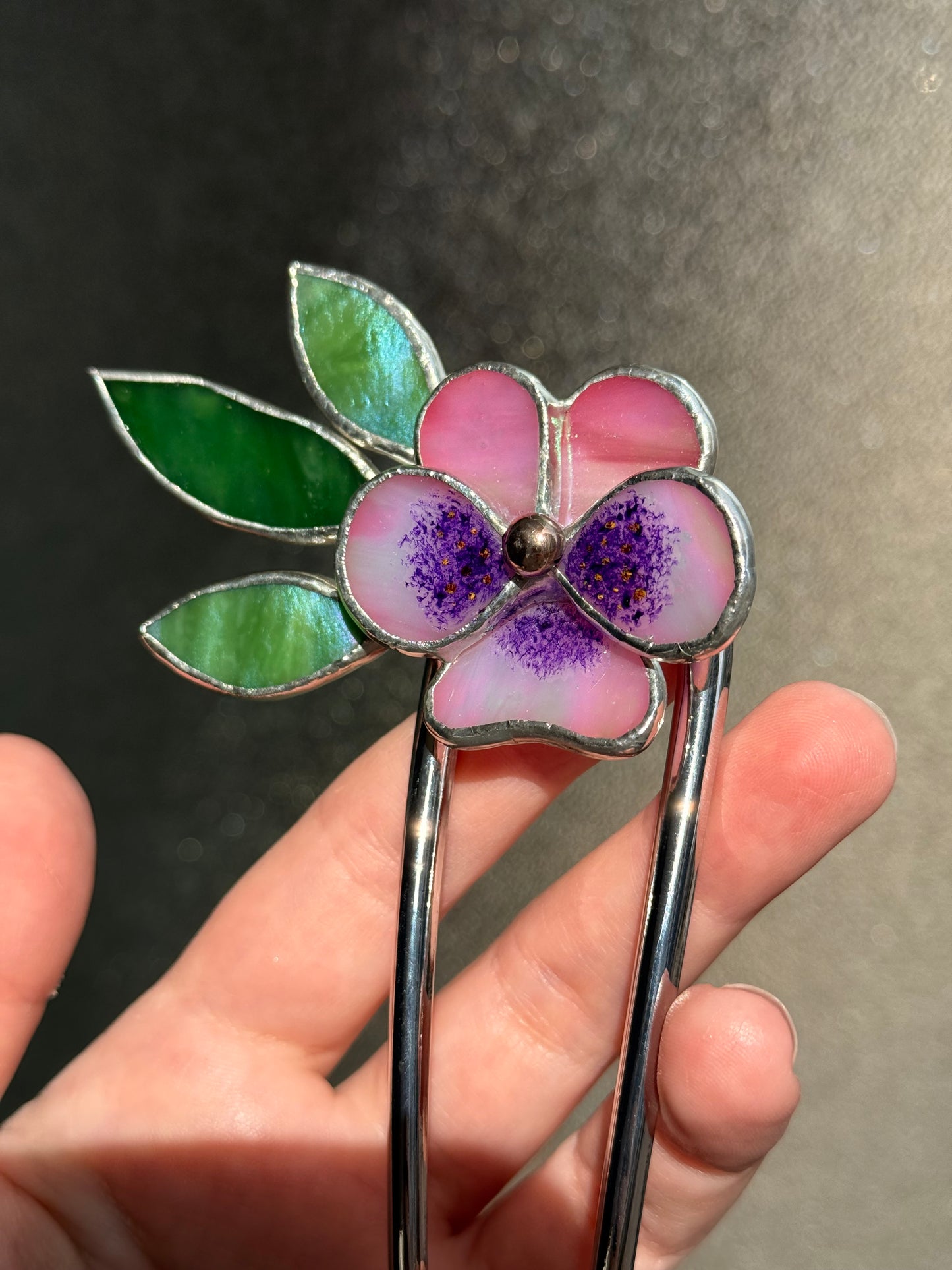 .Hair Pin Stained Glass Pansy Flower CHOOSE COLOR Handmade Floral Accessories