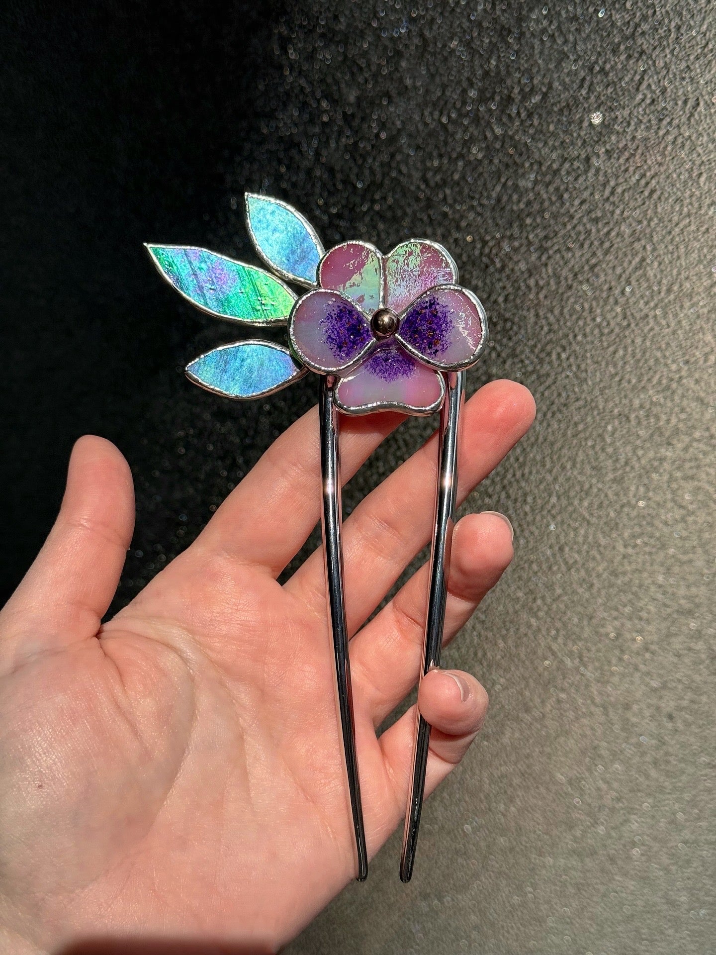 .Hair Pin Stained Glass Pansy Flower CHOOSE COLOR Handmade Floral Accessories