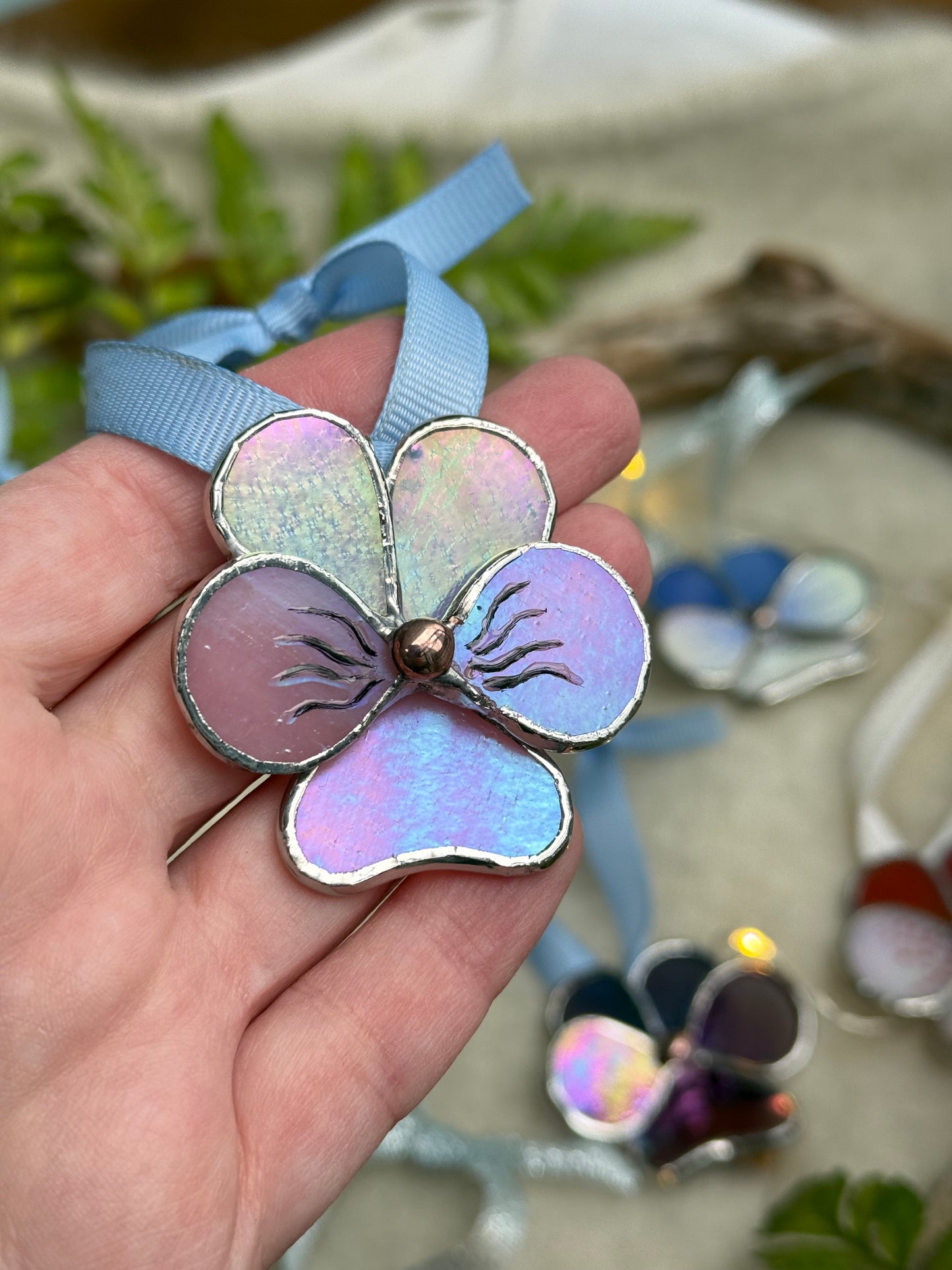 " . Pansy flower Lavender & Pink irid , Stained glass Decorative ORNAMENT, Christmas decoration, Suncatcher new