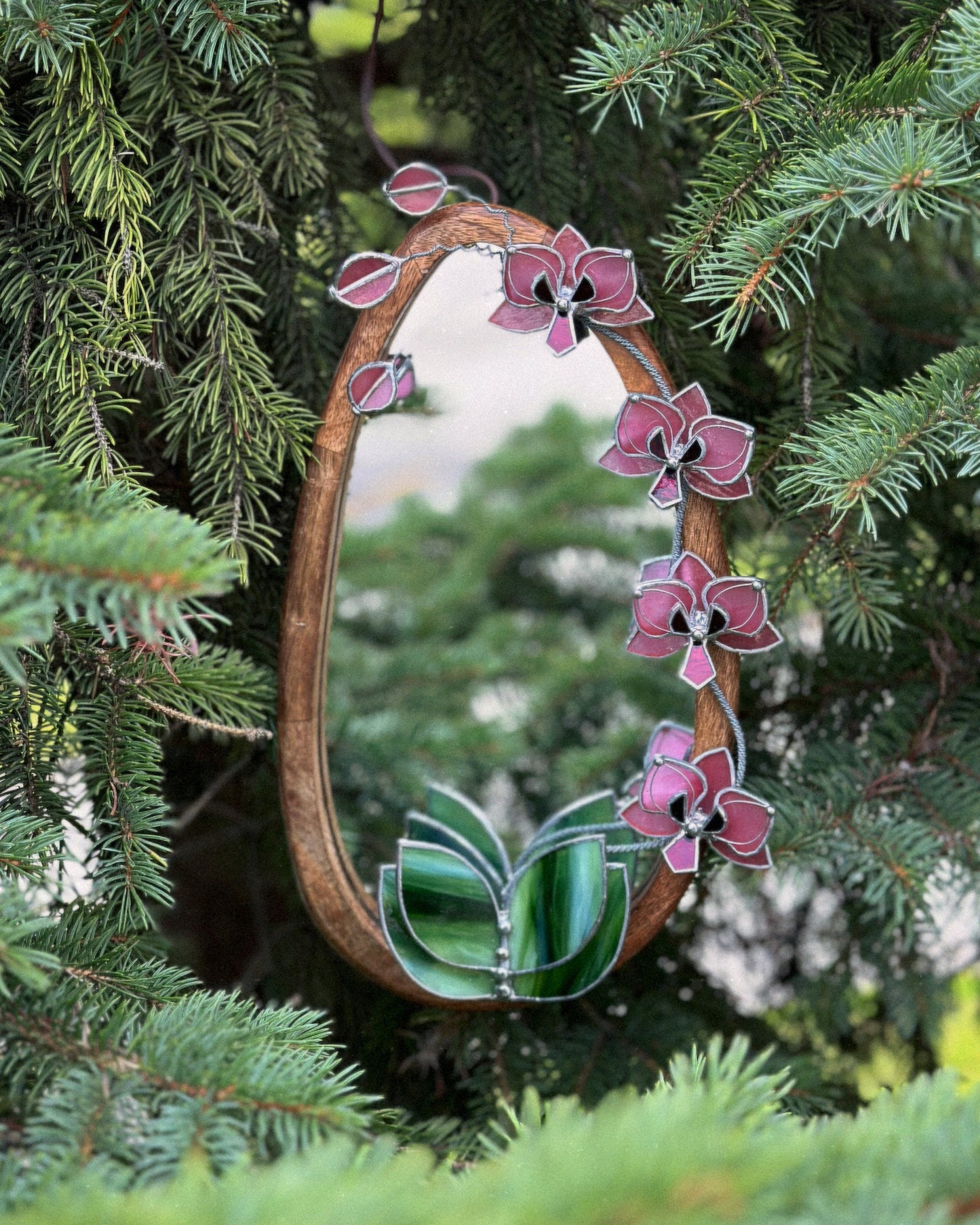 " . Baby Pink Orchid Mirror”, Stained glass flower Wall decor, Suncatcher, Home wedding Decor, Christmas gift, available