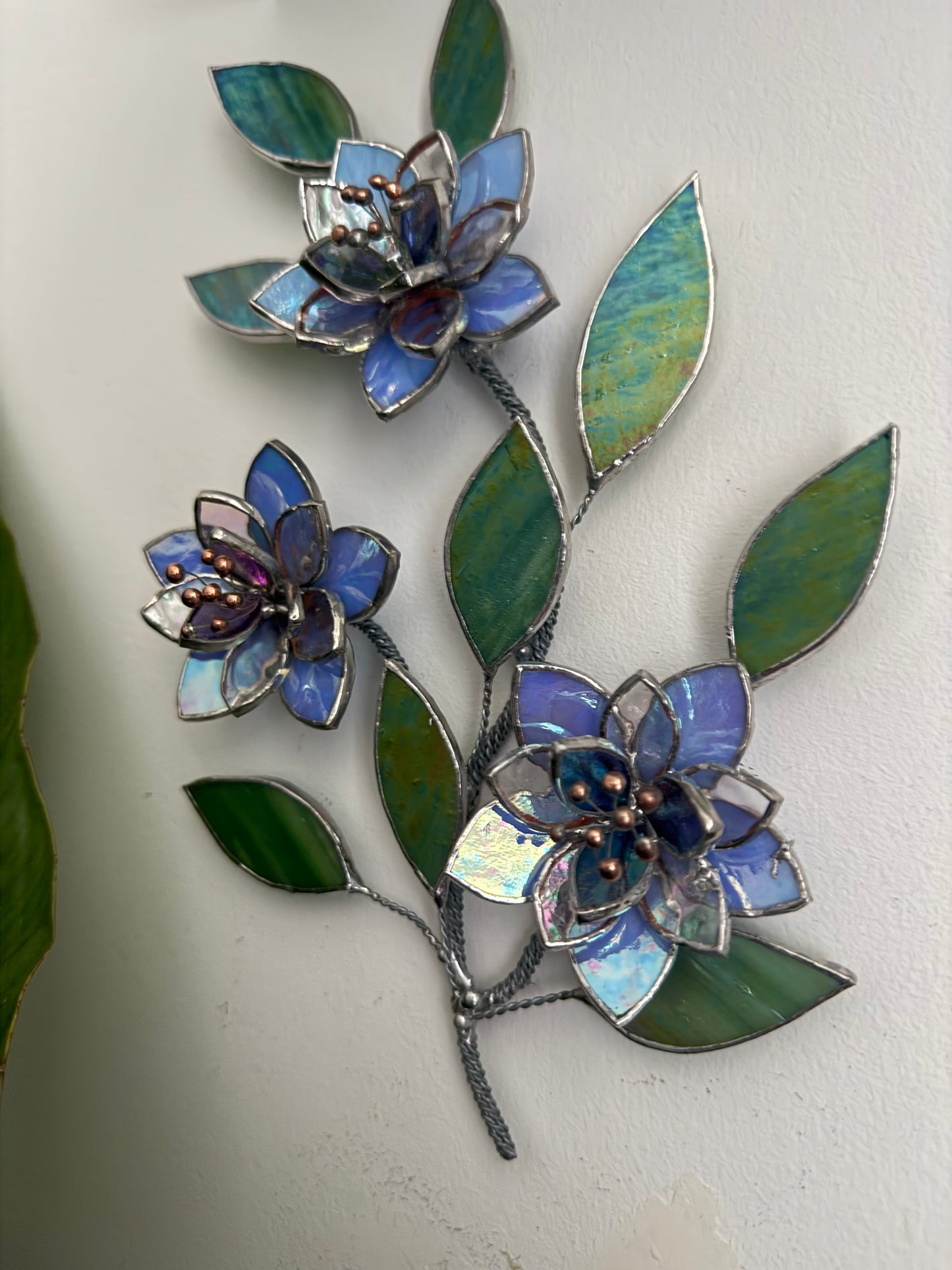 .Blue wildflowers Stained glass, Wall Decor, Glass Suncatcher Wall Decor ready