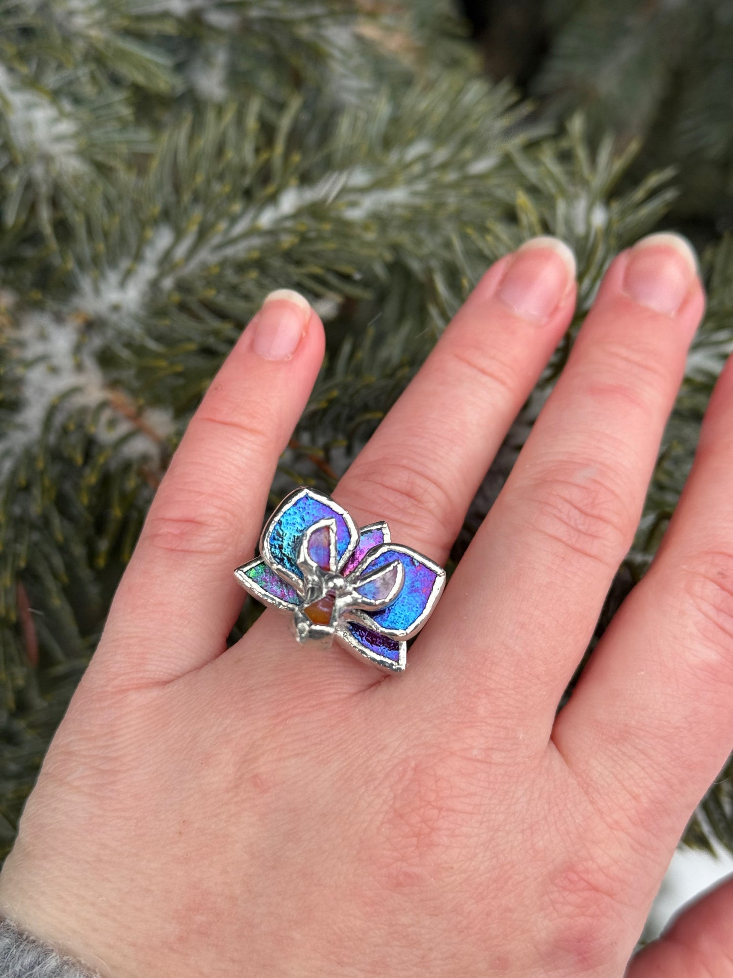 " . CHOOSE COLOR “Ring orchid flower” Stained glass tropical flower 3D, art jewelry