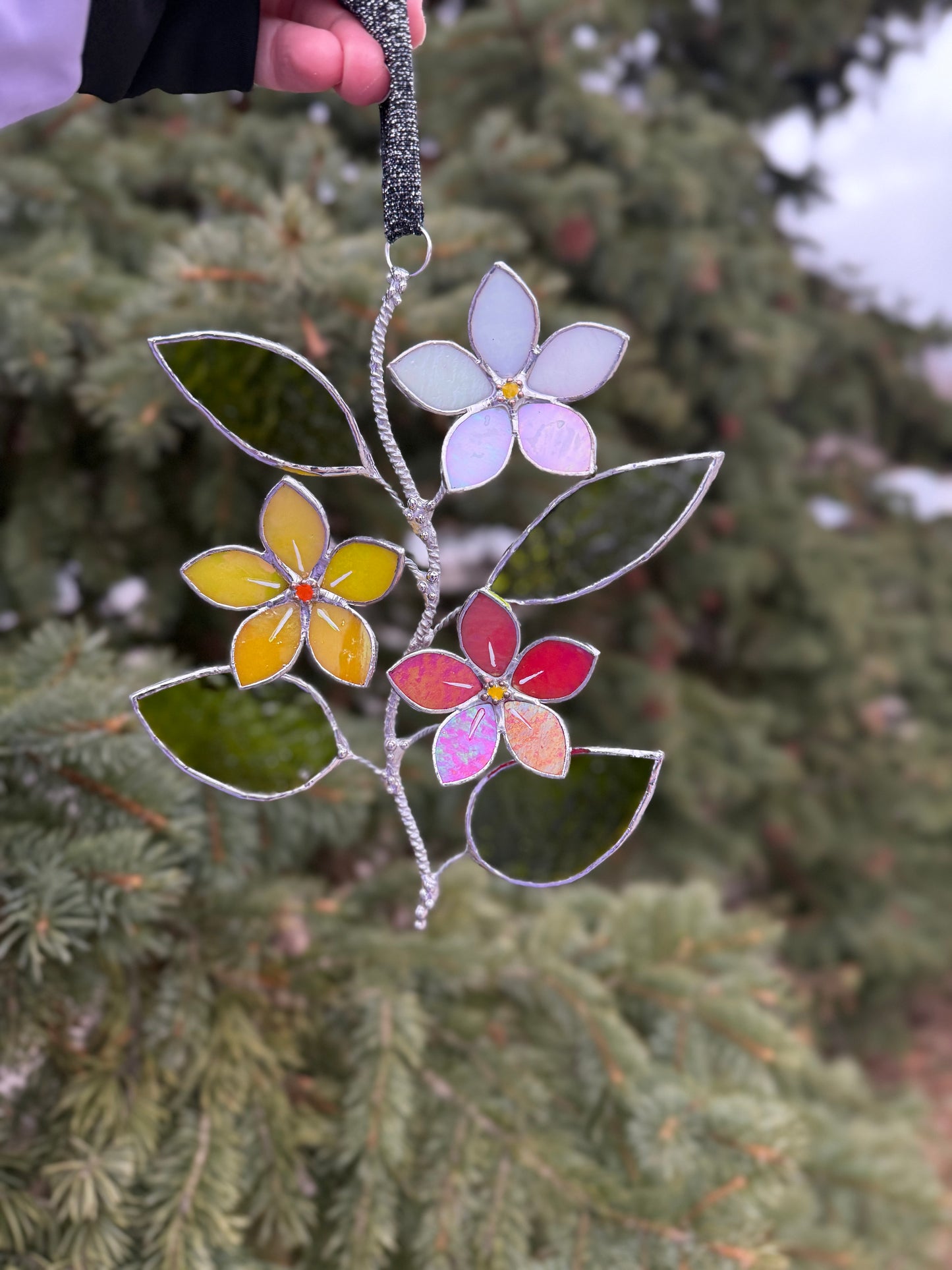 Forget Me Not Artisan Warm Gradient Stained Glass Suncatcher Wall Decor ready