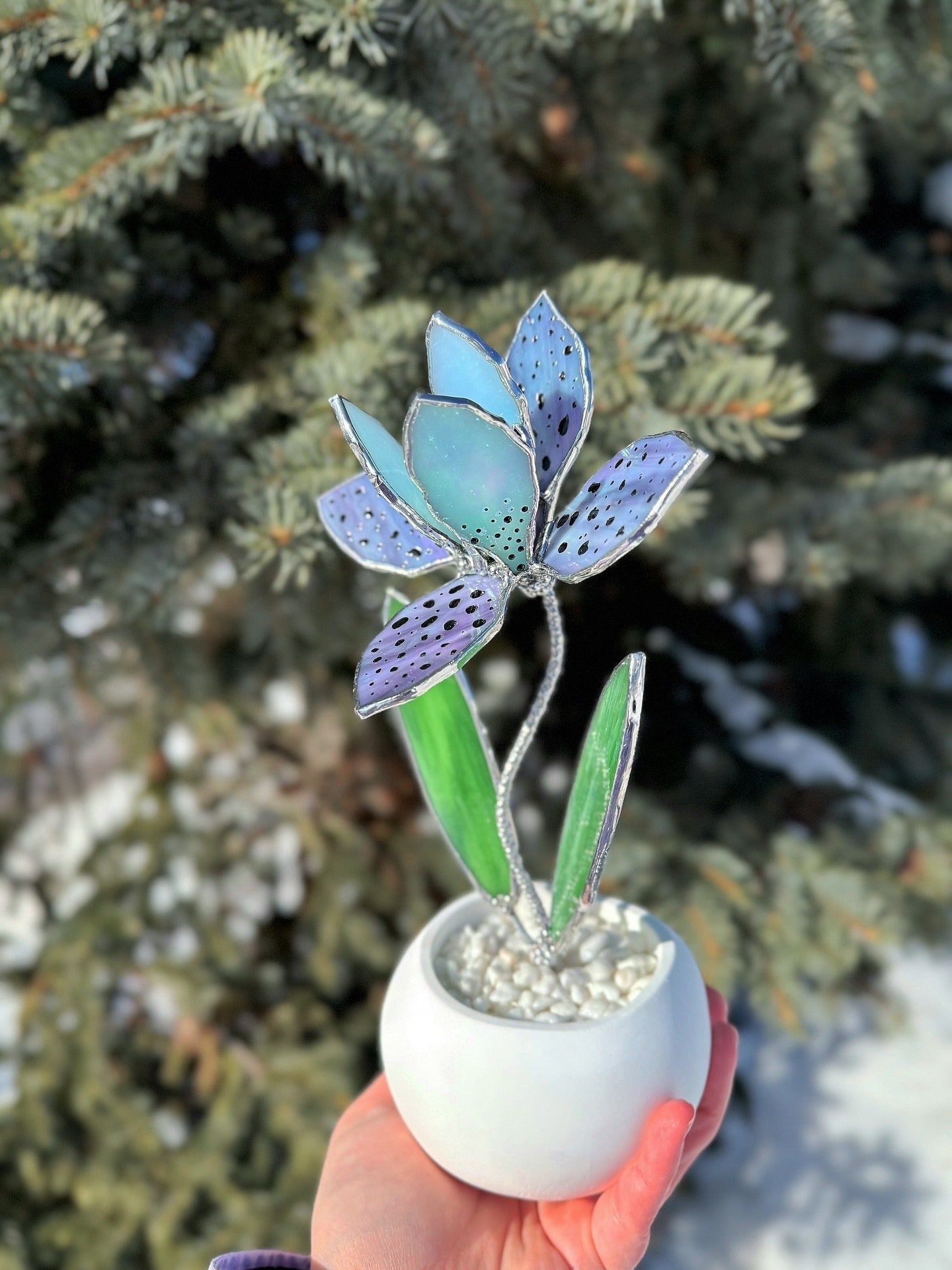 .Tropical Orchid in a pot, Botanical Stained Glass Modern Art Decor