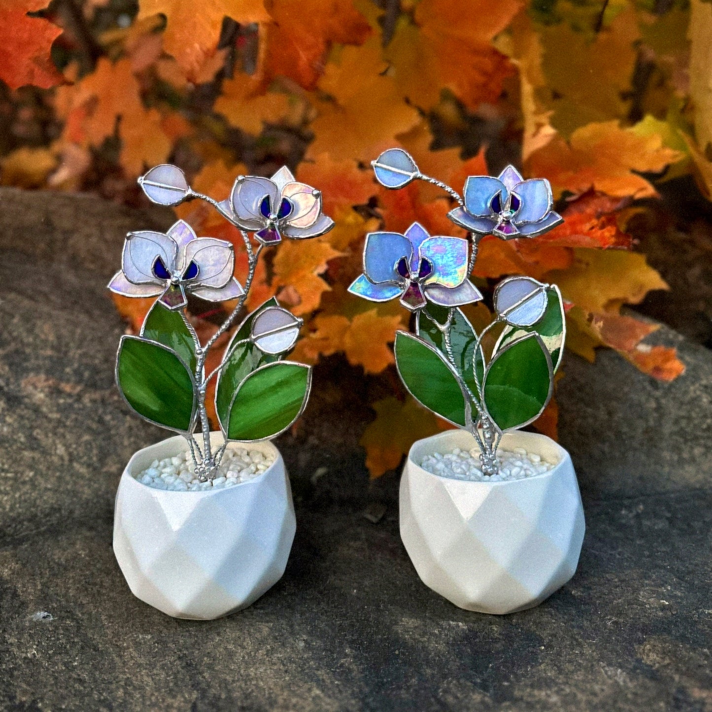 CHOOSE COLOR Orchid Stained Glass 2 Flowers Botanical Table Decor