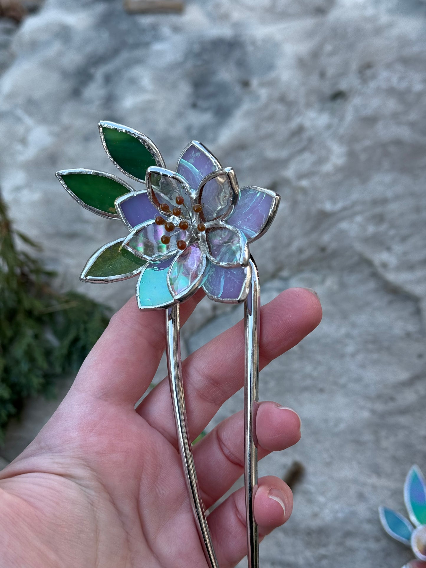 Hair Pin Stained Glass Lotus Flower CHOOSE COLOR Handmade Accessories