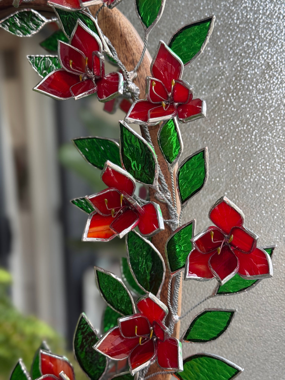 .Amaryllis Flower Mirror, Stained Glass 3D Botanical Floral Wall Art ready new